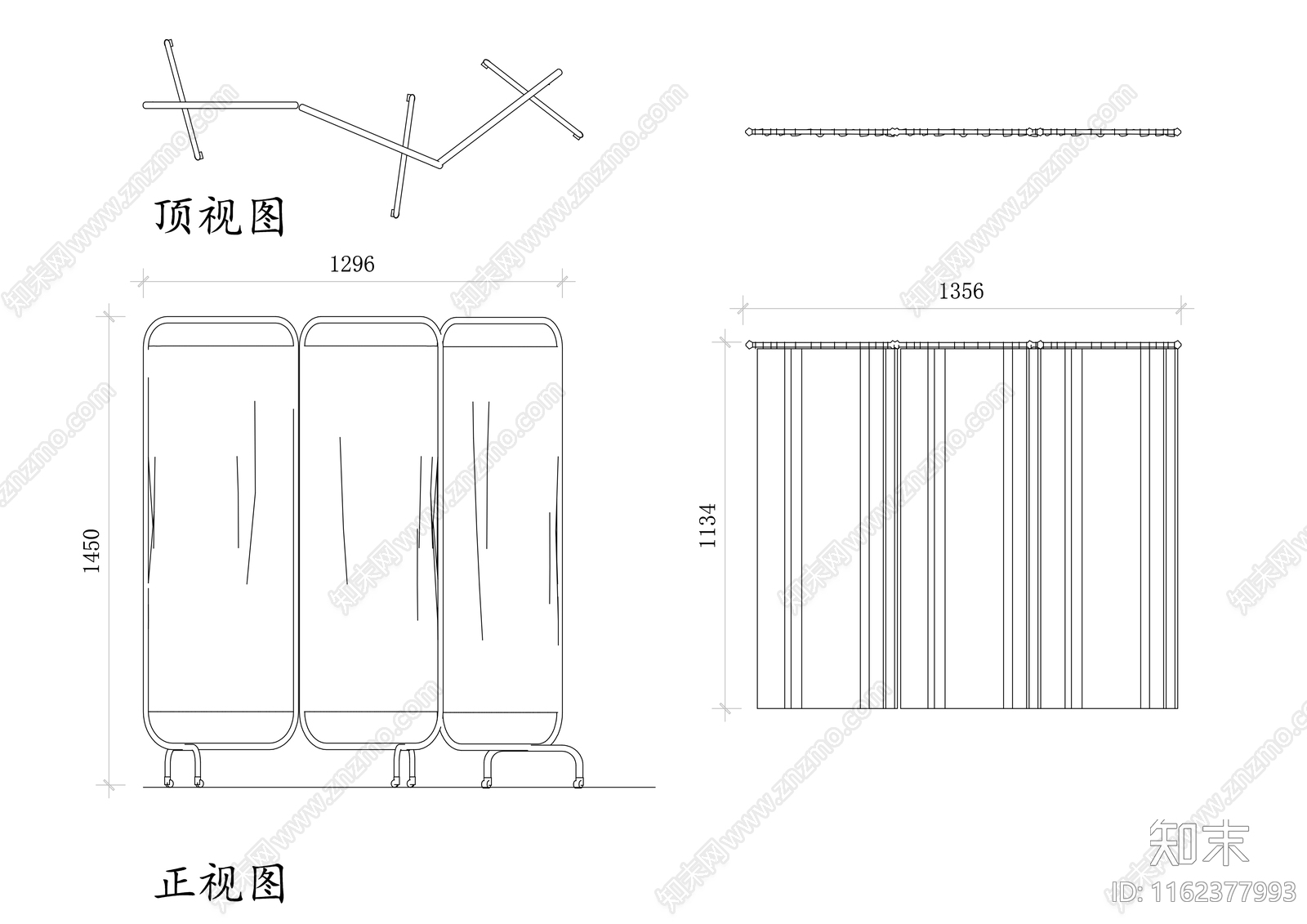 医院病房窗帘平立面图施工图下载【ID:1162377993】