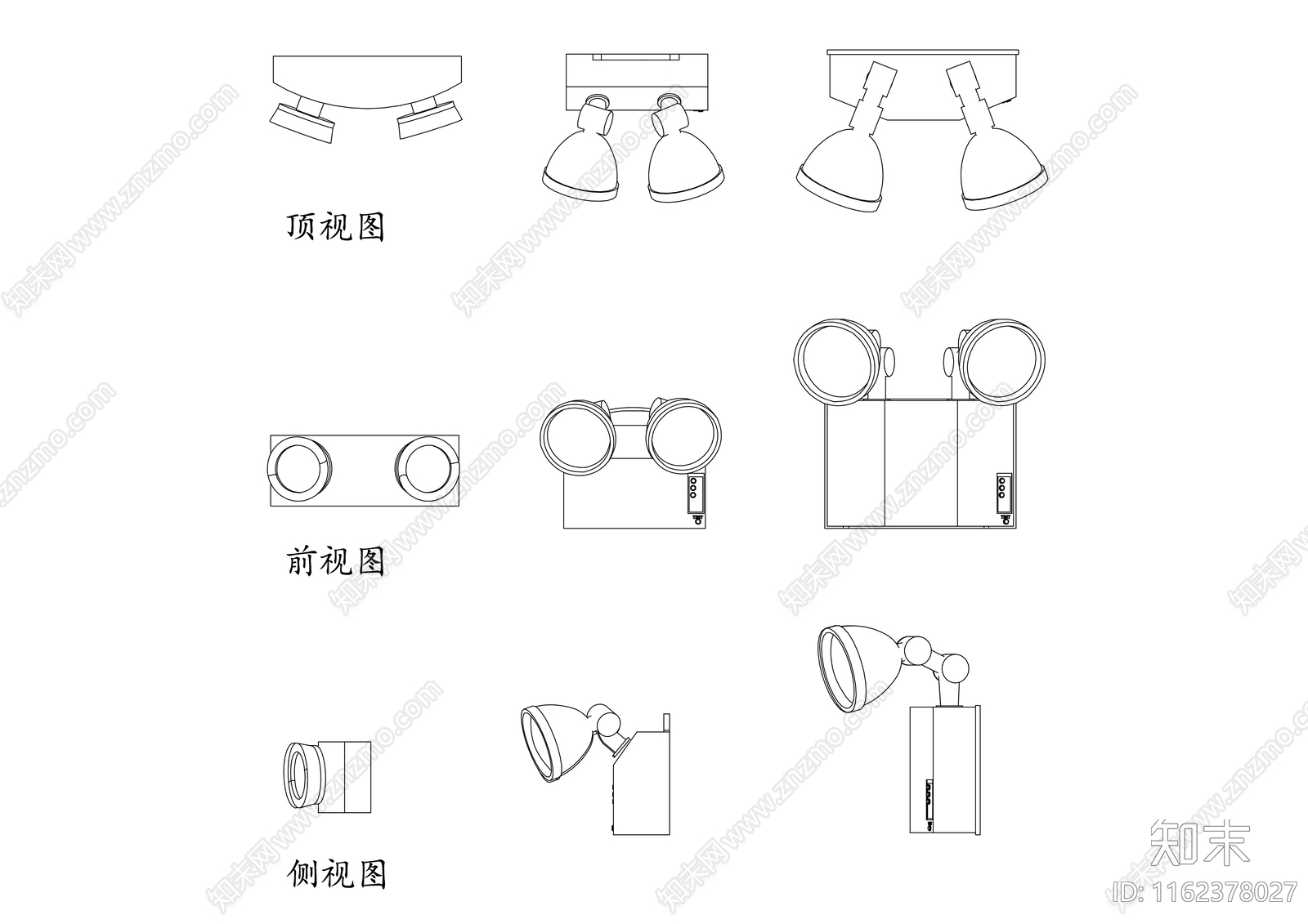 小区楼道应急灯三视图施工图下载【ID:1162378027】