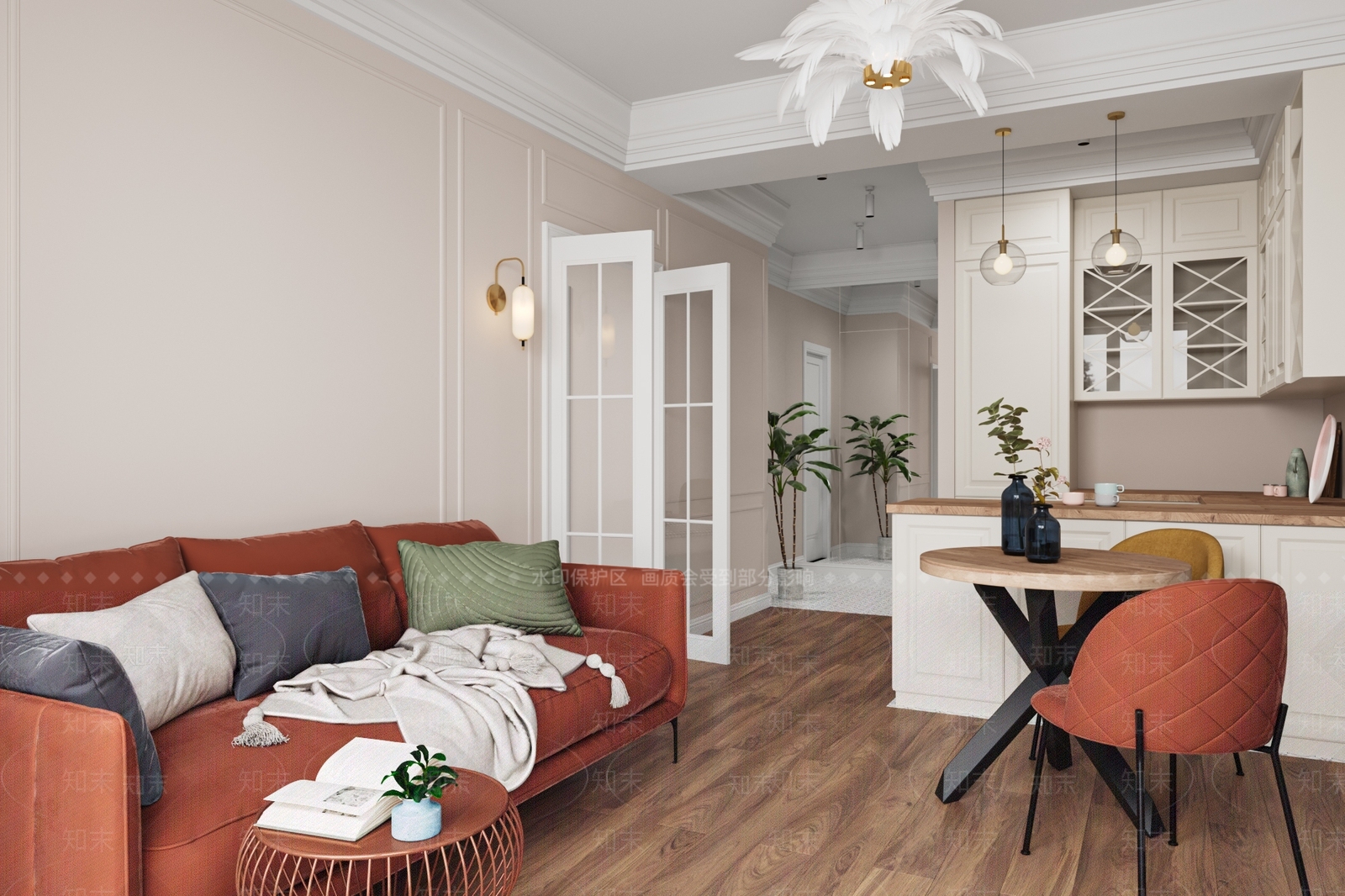 现代公寓客厅餐厅3D模型下载【ID:1162379509】