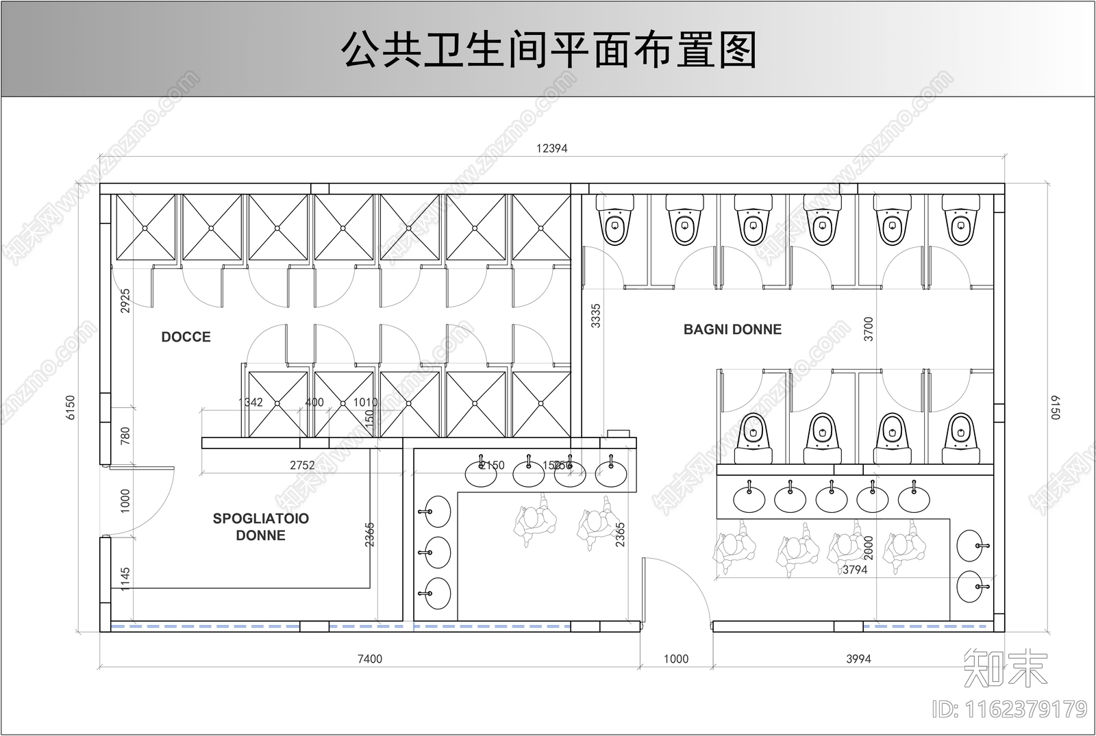 公共厕所平面图施工图下载【ID:1162379179】