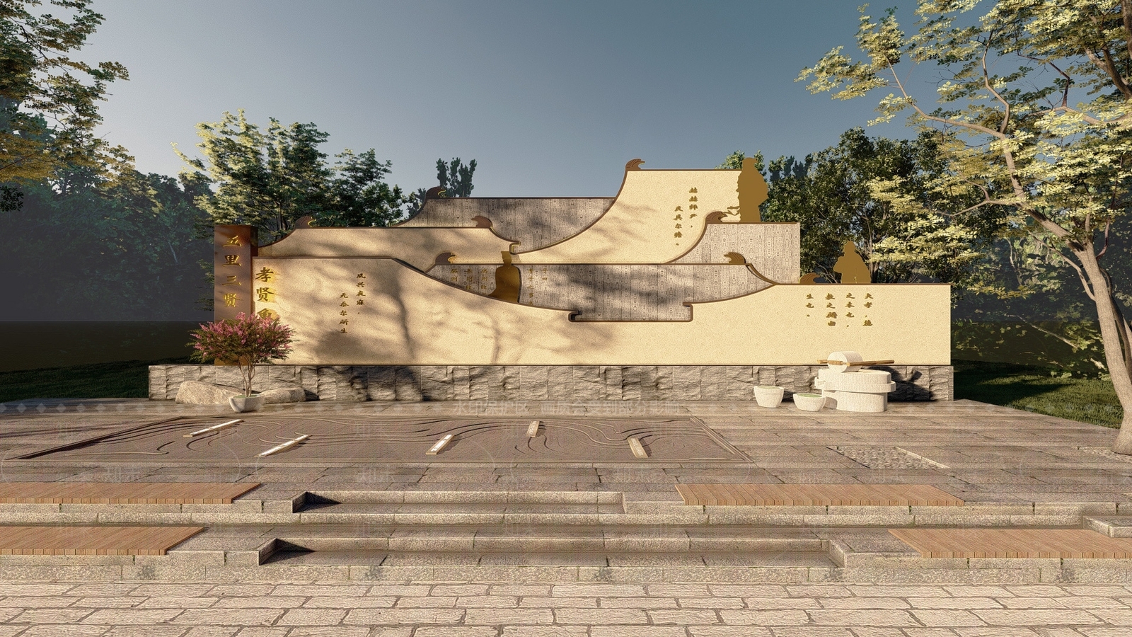 现代新中式乡村文化景墙SU模型下载【ID:1162390617】