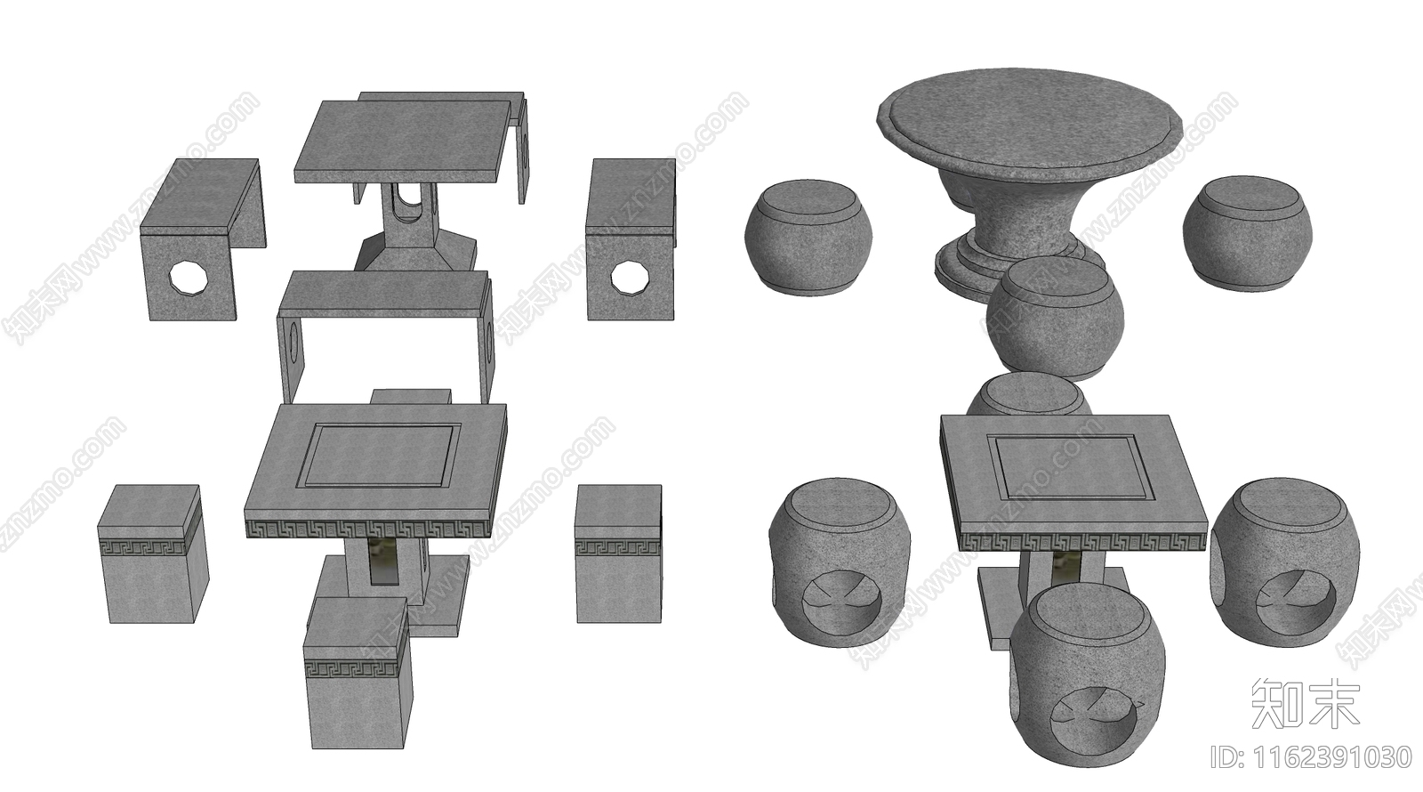 现代户外石材桌椅SU模型下载【ID:1162391030】