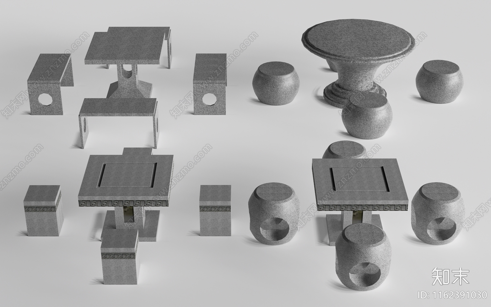 现代户外石材桌椅SU模型下载【ID:1162391030】