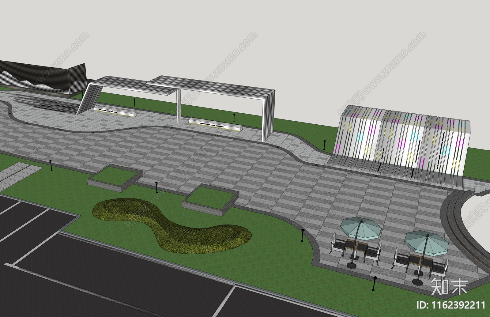 商业办公楼公园休憩亭花园SU模型下载【ID:1162392211】