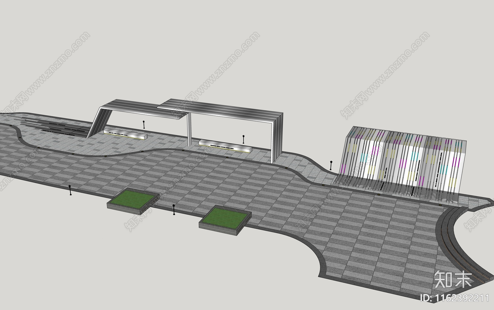 商业办公楼公园休憩亭花园SU模型下载【ID:1162392211】