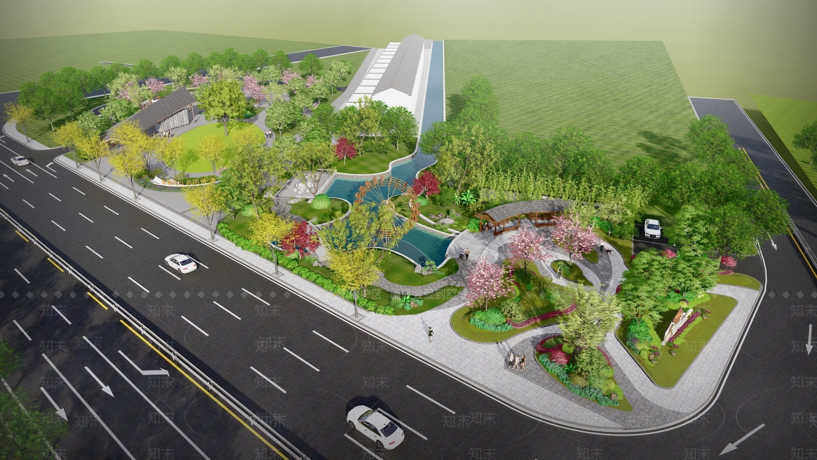 城市道路口袋公园SU模型下载【ID:1162393158】