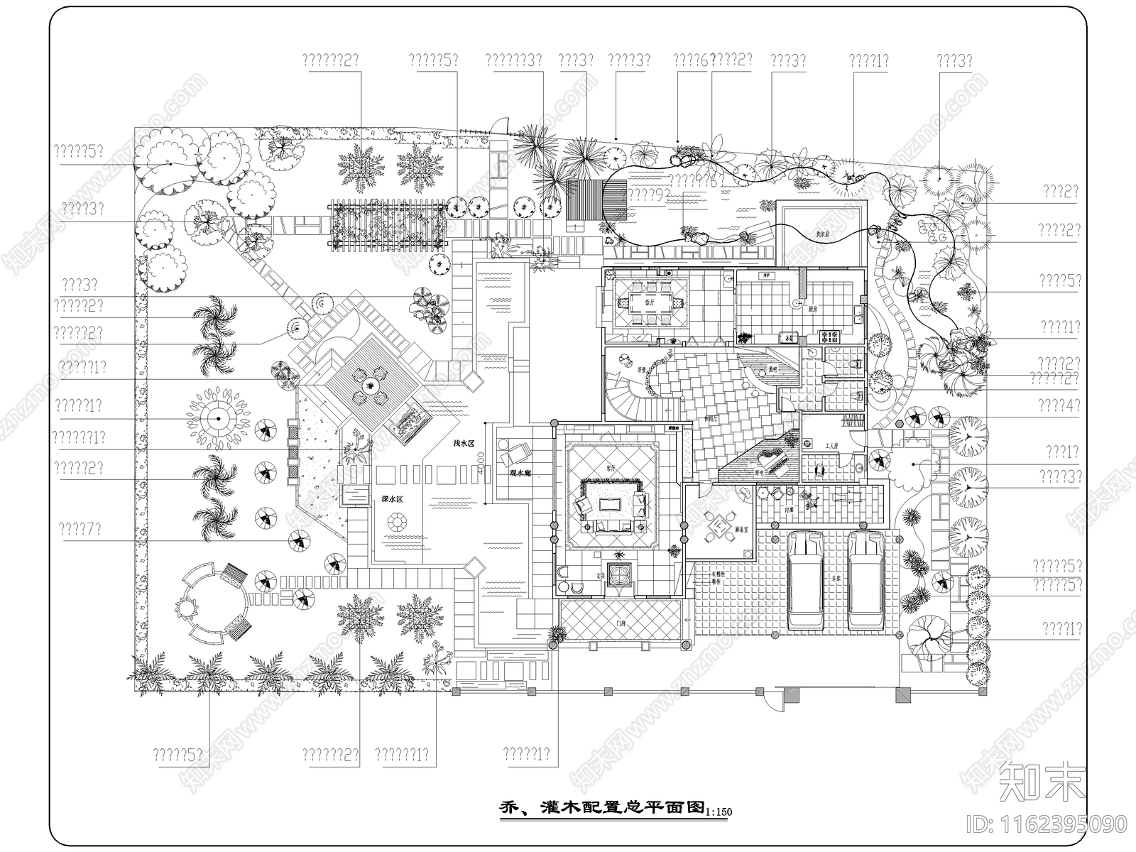 现代别墅庭院花园屋顶花园施工图下载【ID:1162395090】