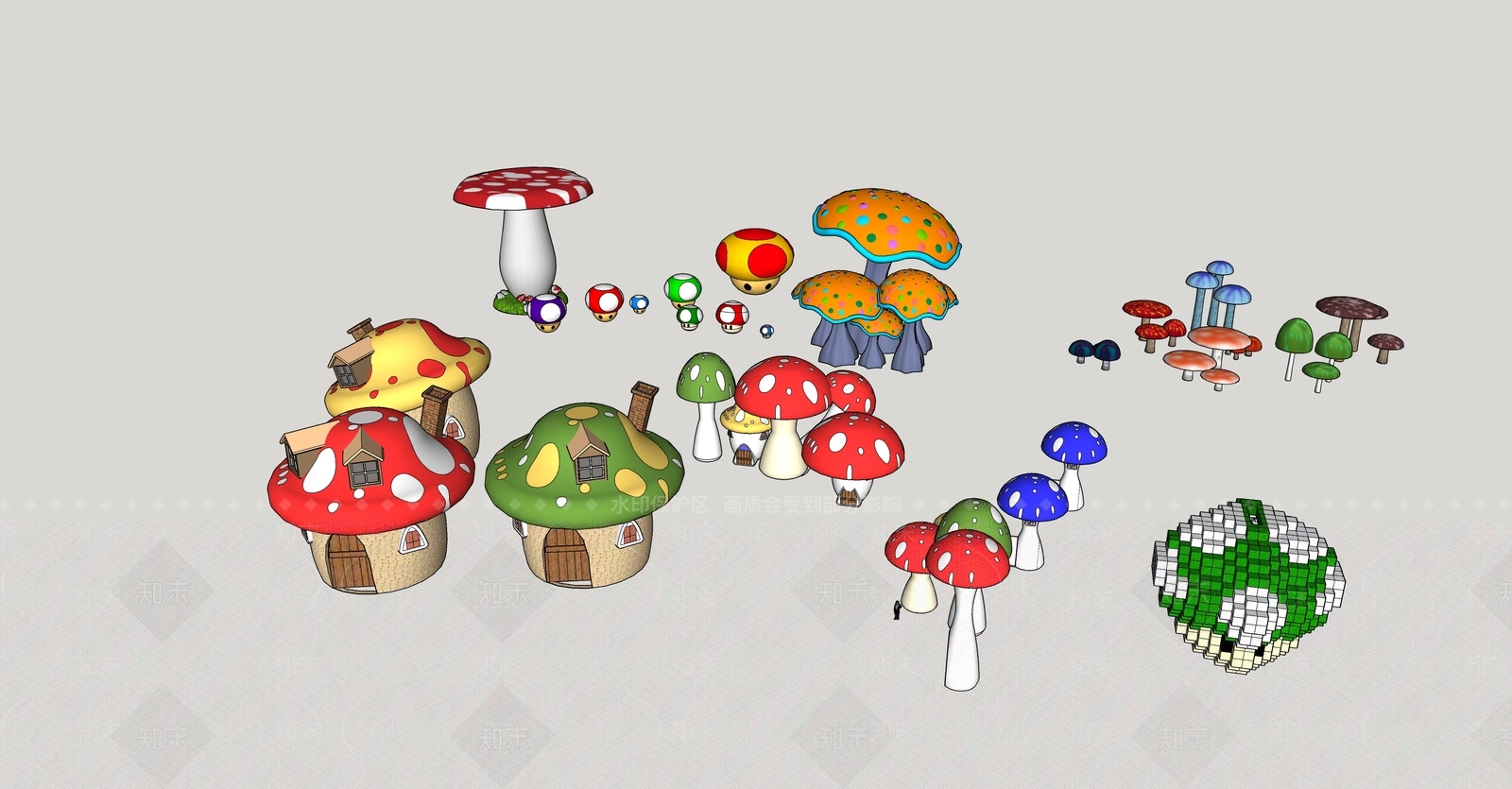 儿童景观小品蘑菇农作物SU模型下载【ID:1162398462】