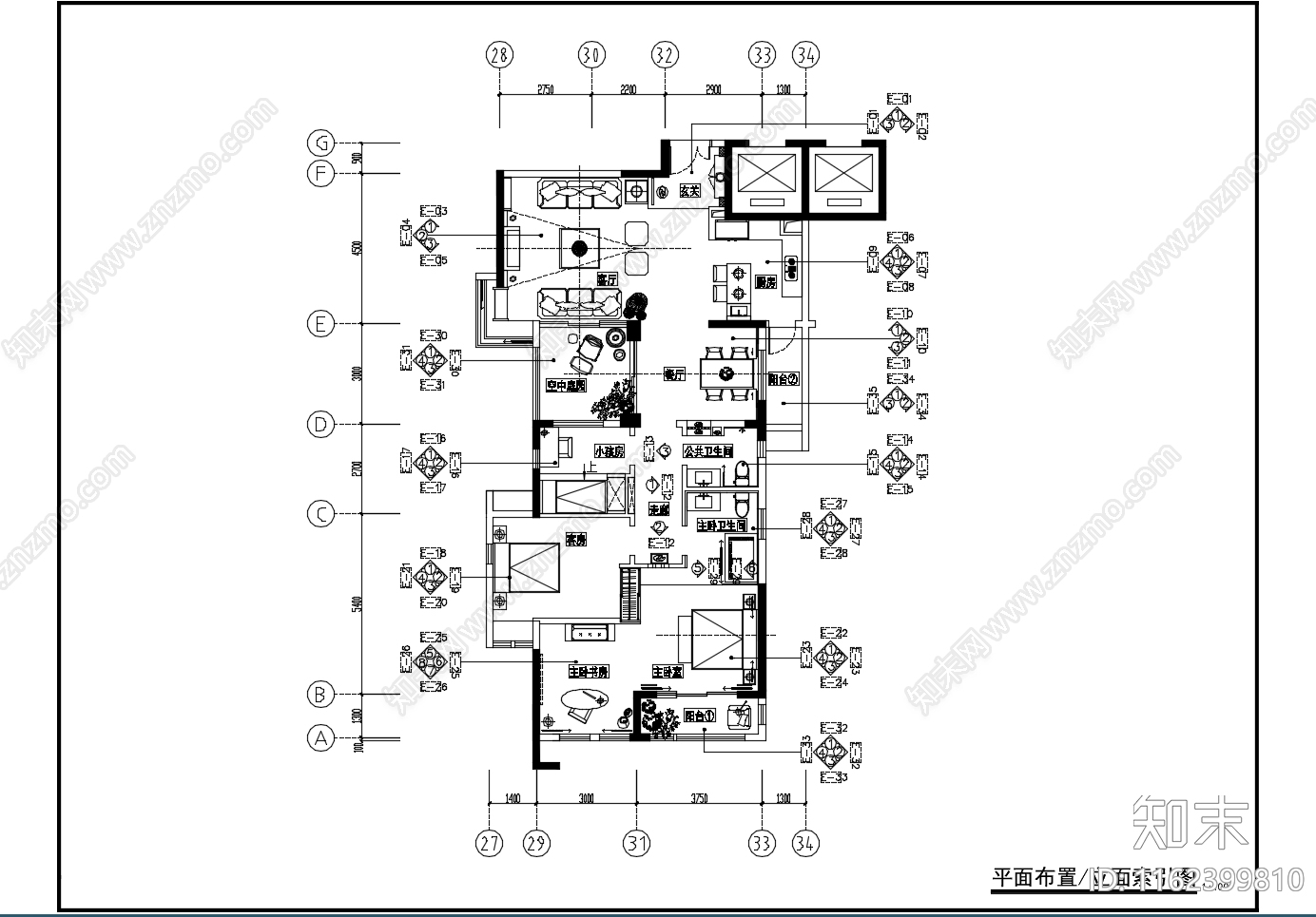 样板间整套平立大施工图下载【ID:1162399810】