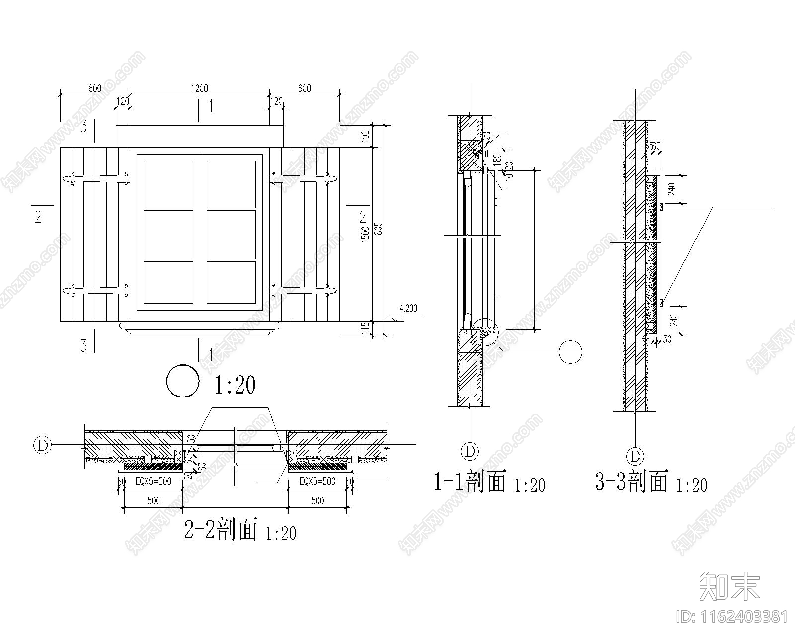 欧式门窗详图cad施工图下载【ID:1162403381】