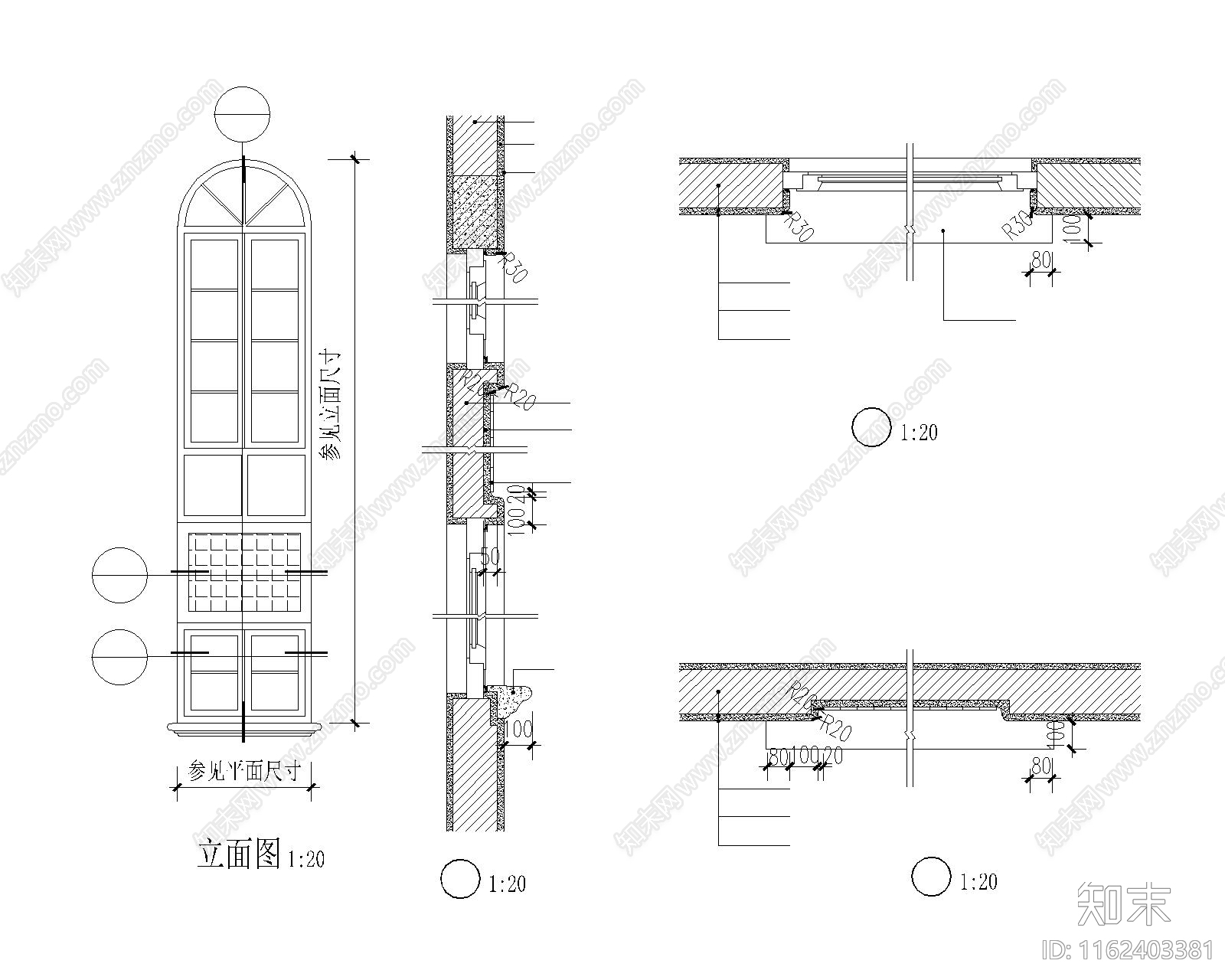 欧式门窗详图cad施工图下载【ID:1162403381】