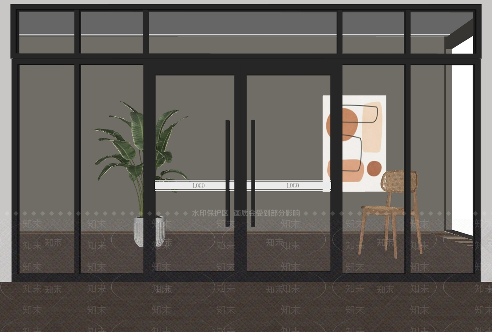 现代玻璃双开门SU模型下载【ID:1162404815】