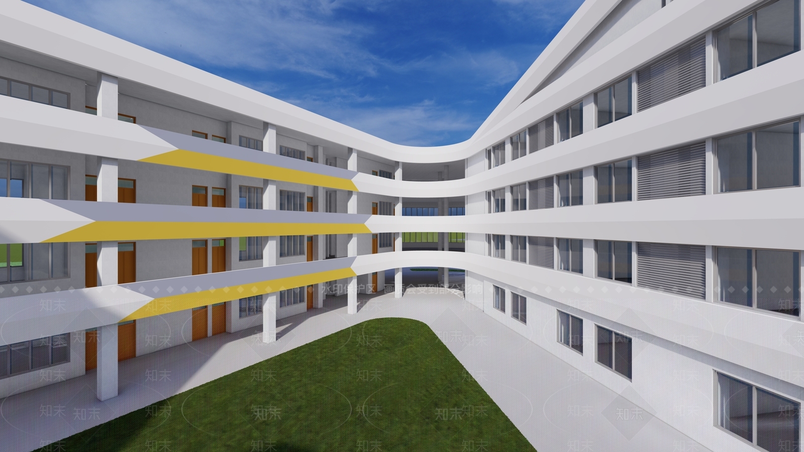 现代流线型教学楼SU模型下载【ID:1162410292】