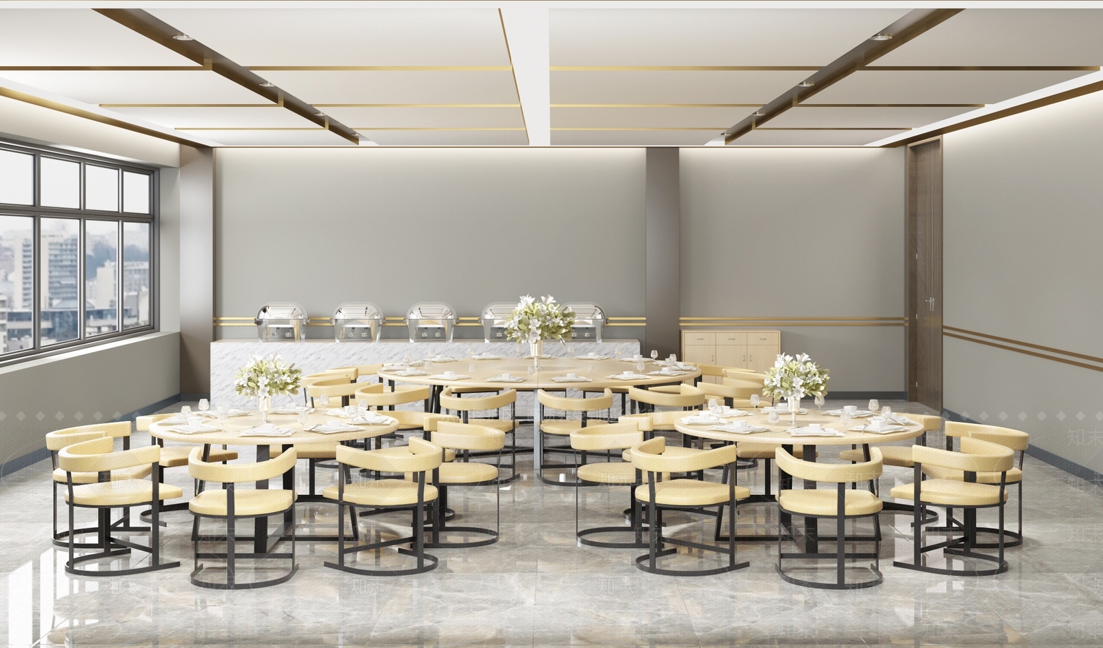 现代轻奢员工自助餐厅餐椅3D模型下载【ID:1162411211】