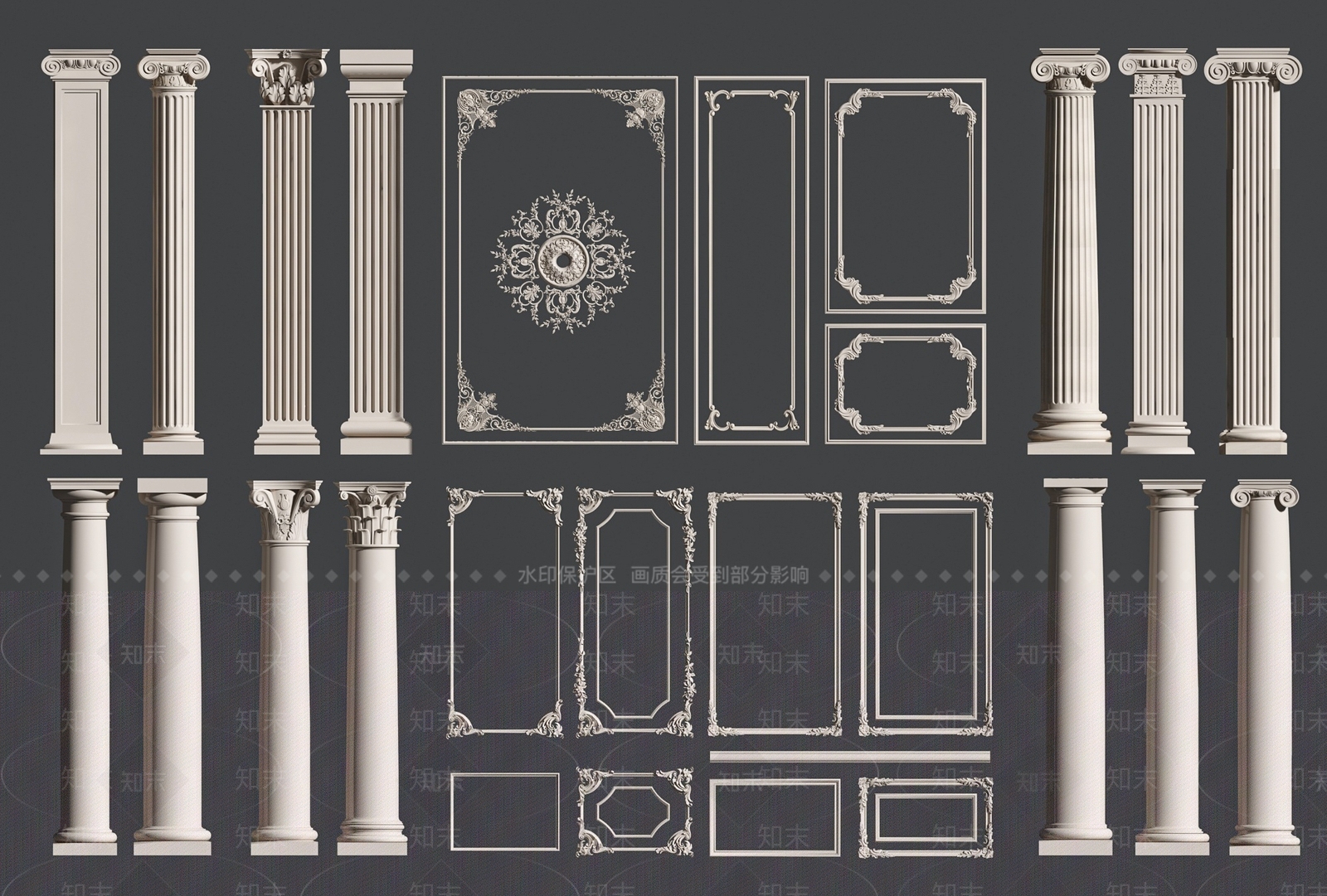 欧式罗马柱石膏线条背景线条3D模型下载【ID:1162412458】