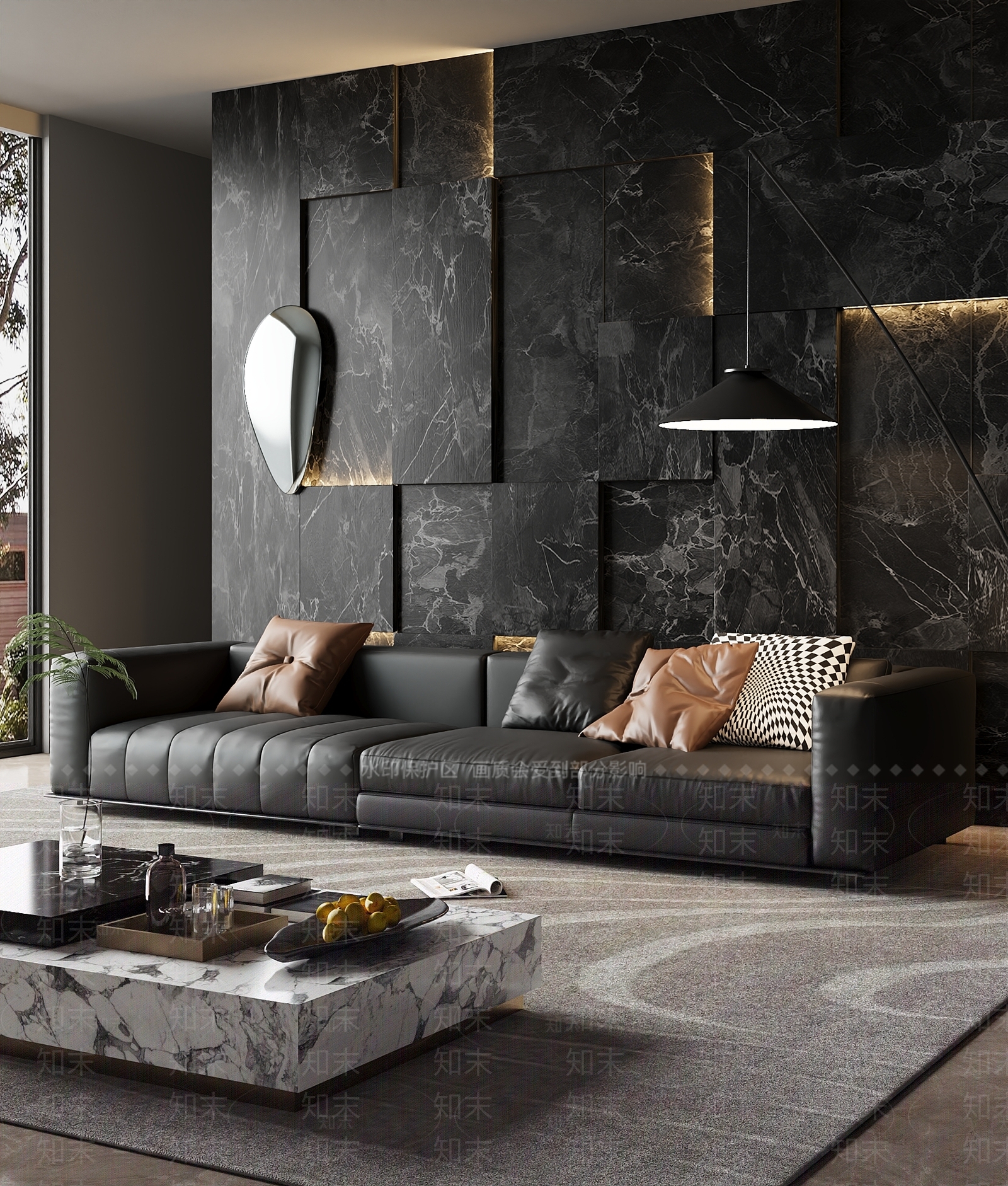 现代轻奢奶油风多人沙发茶几组合客厅3D模型下载【ID:1162414812】