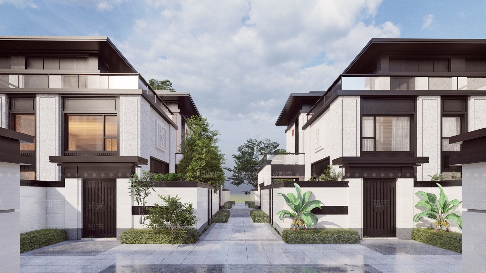 新中式双拼别墅SU模型下载【ID:1162417163】