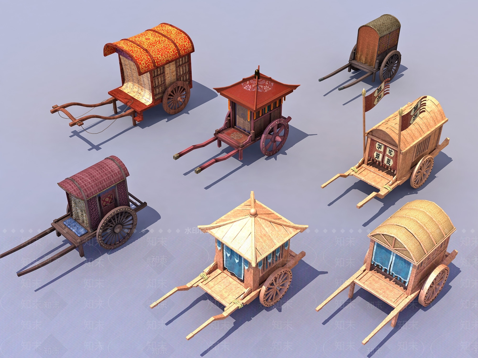 中式古代马车3D模型下载【ID:1162420366】