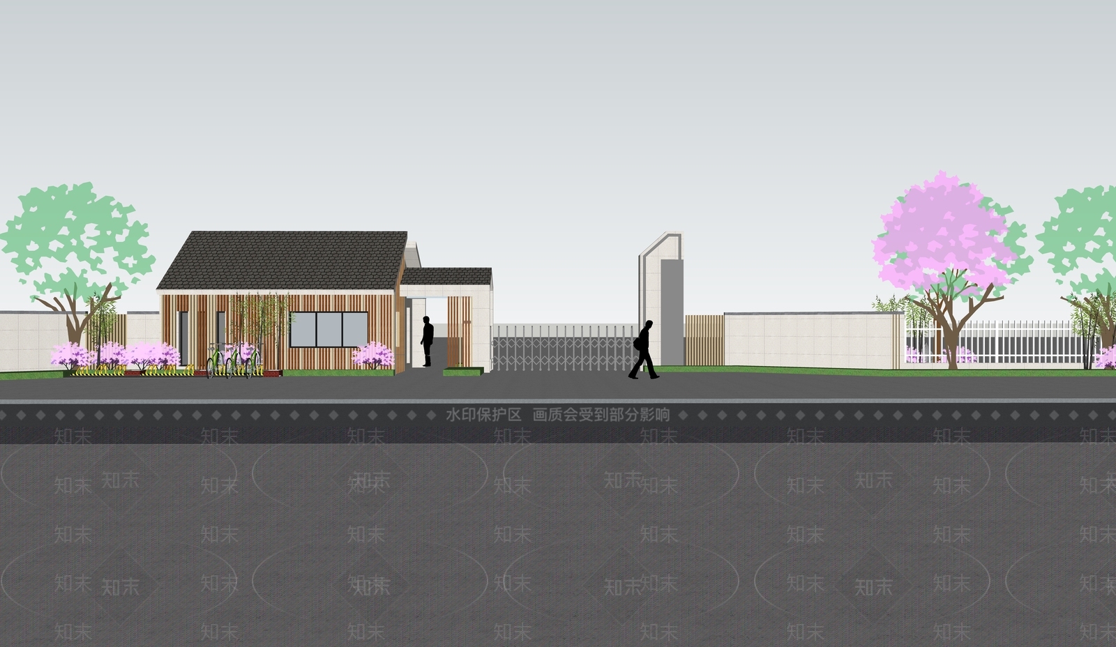 现代坡屋顶景区入口门卫SU模型下载【ID:1162423904】