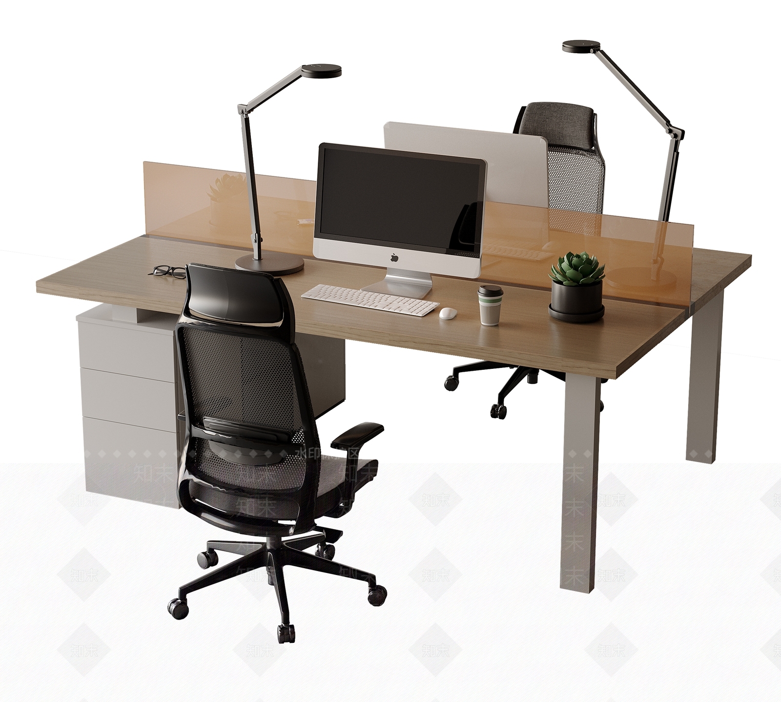 现代办公桌椅组合SU模型下载【ID:1162429530】