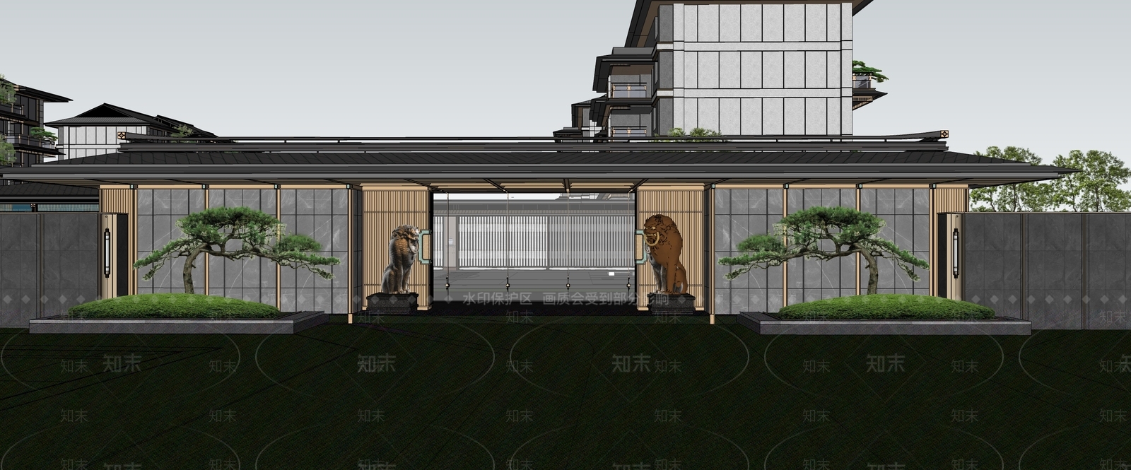 新中式宋韵示范区景观SU模型下载【ID:1162432292】_知末su模型网
