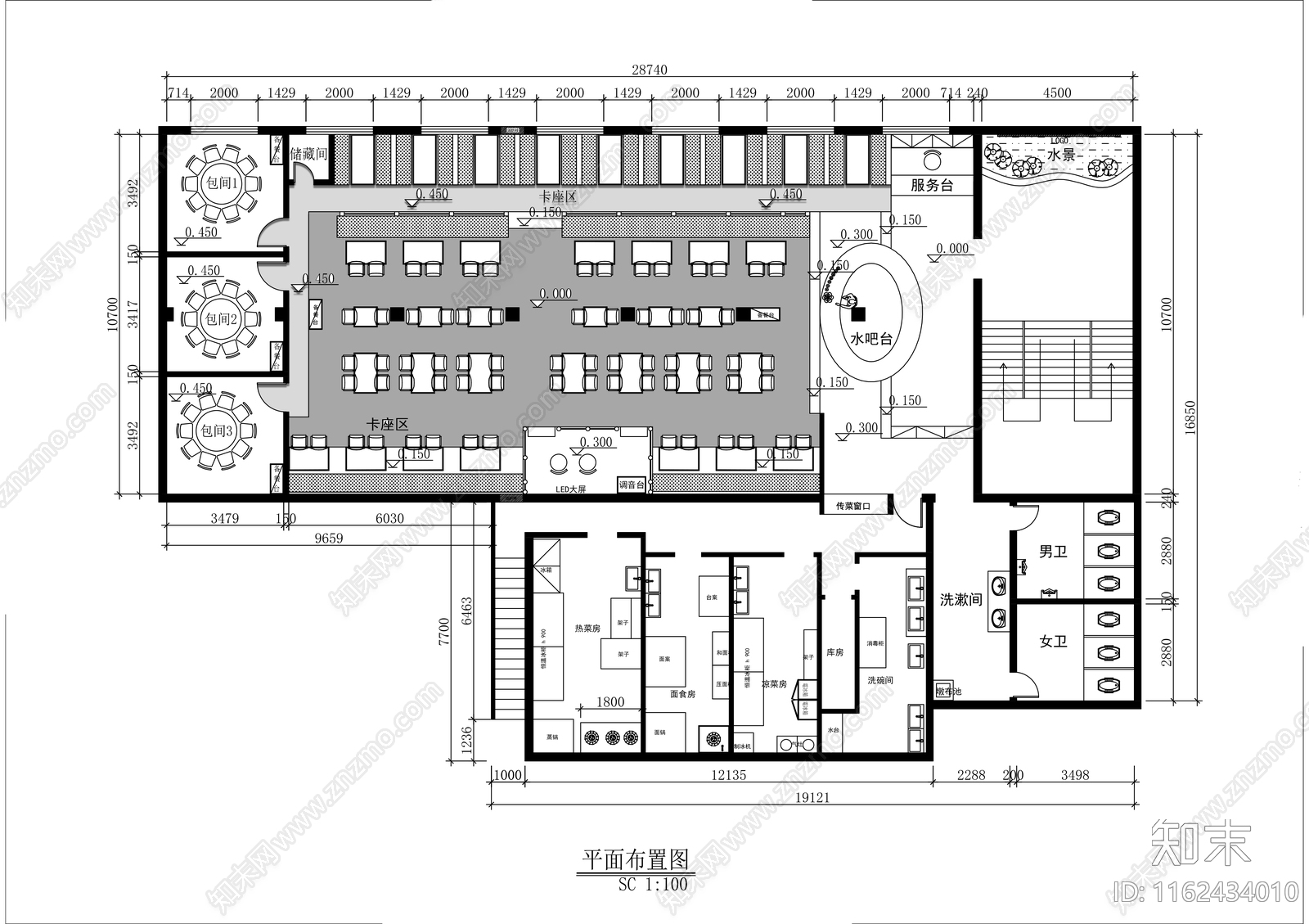 500㎡特色中餐厅全cad施工图下载【ID:1162434010】