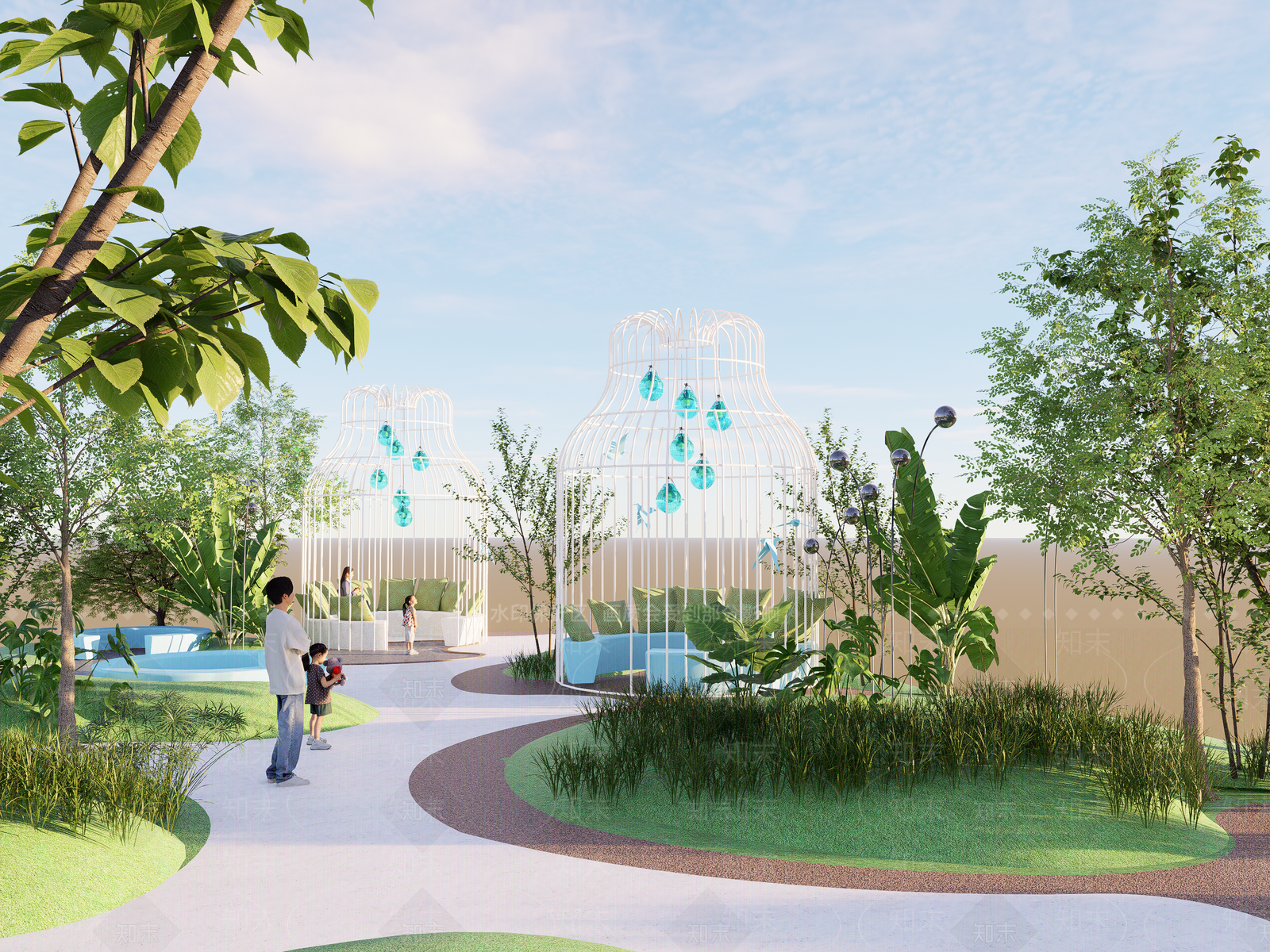 现代创意构架鸟笼景观亭SU模型下载【ID:1162434115】