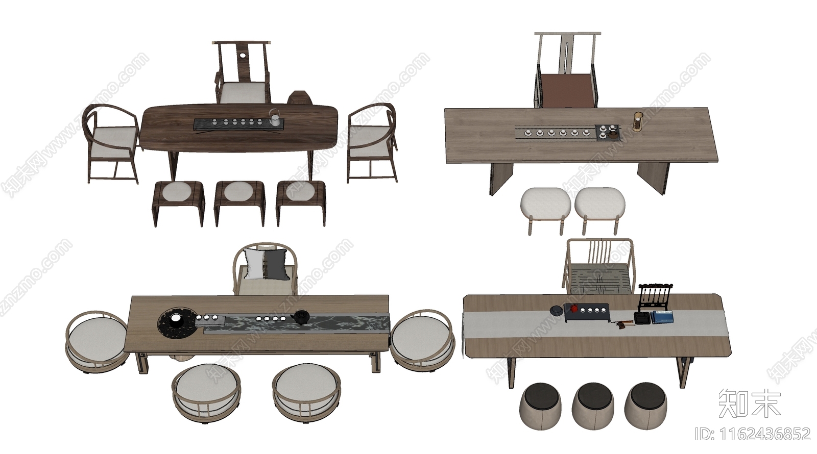 中式茶桌椅SU模型下载【ID:1162436852】