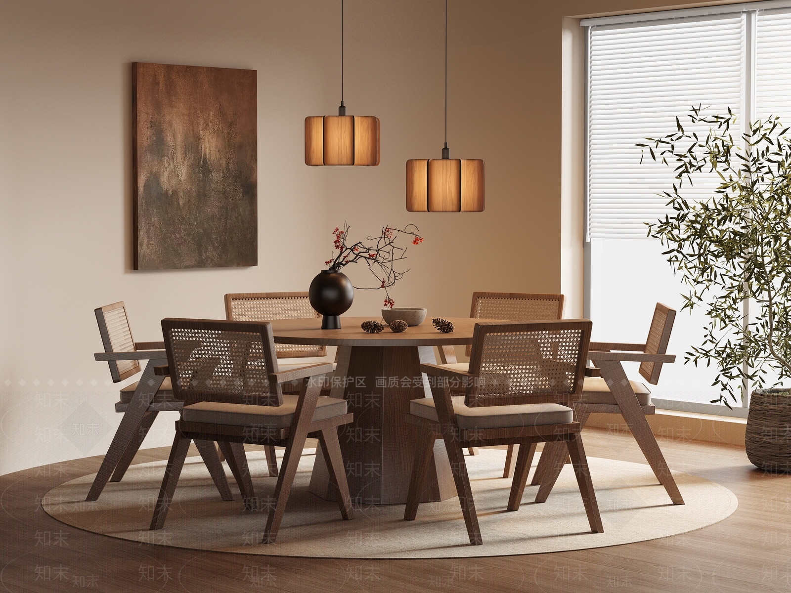 侘寂风餐桌椅组合3D模型下载【ID:1162438540】