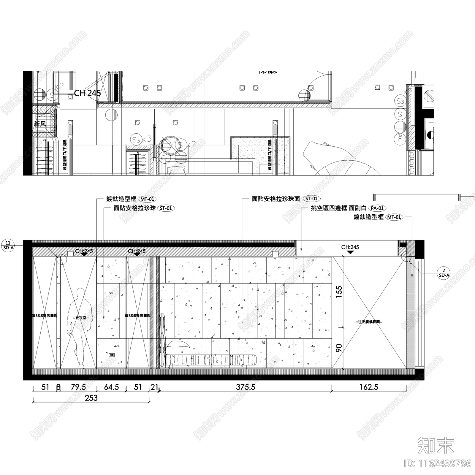 现代轻奢远洋天著春秋265户型三层别墅室内家装cad施工图下载【ID:1162439786】