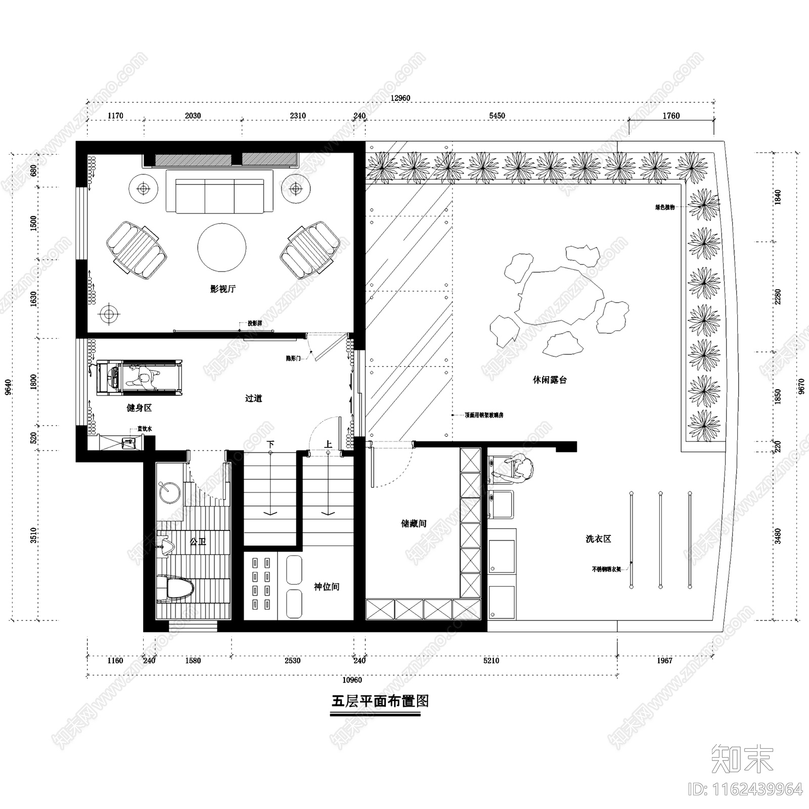 长乐中式私宅别墅顶层公区室内家装CA施工图下载【ID:1162439964】