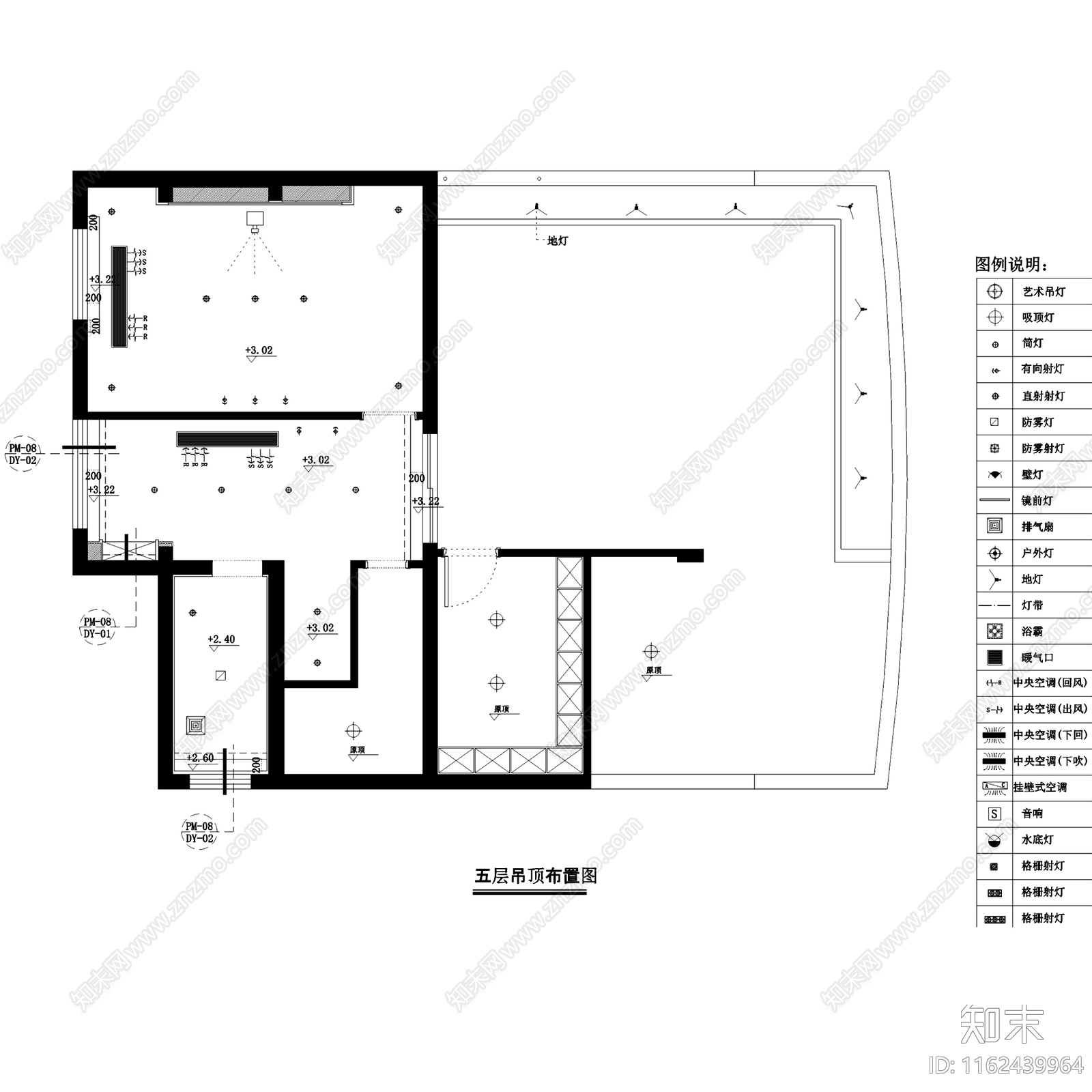 长乐中式私宅别墅顶层公区室内家装CA施工图下载【ID:1162439964】