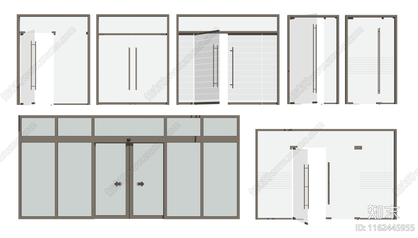 现代感应门无框玻璃门不锈钢玻璃门SU模型下载【ID:1162445955】