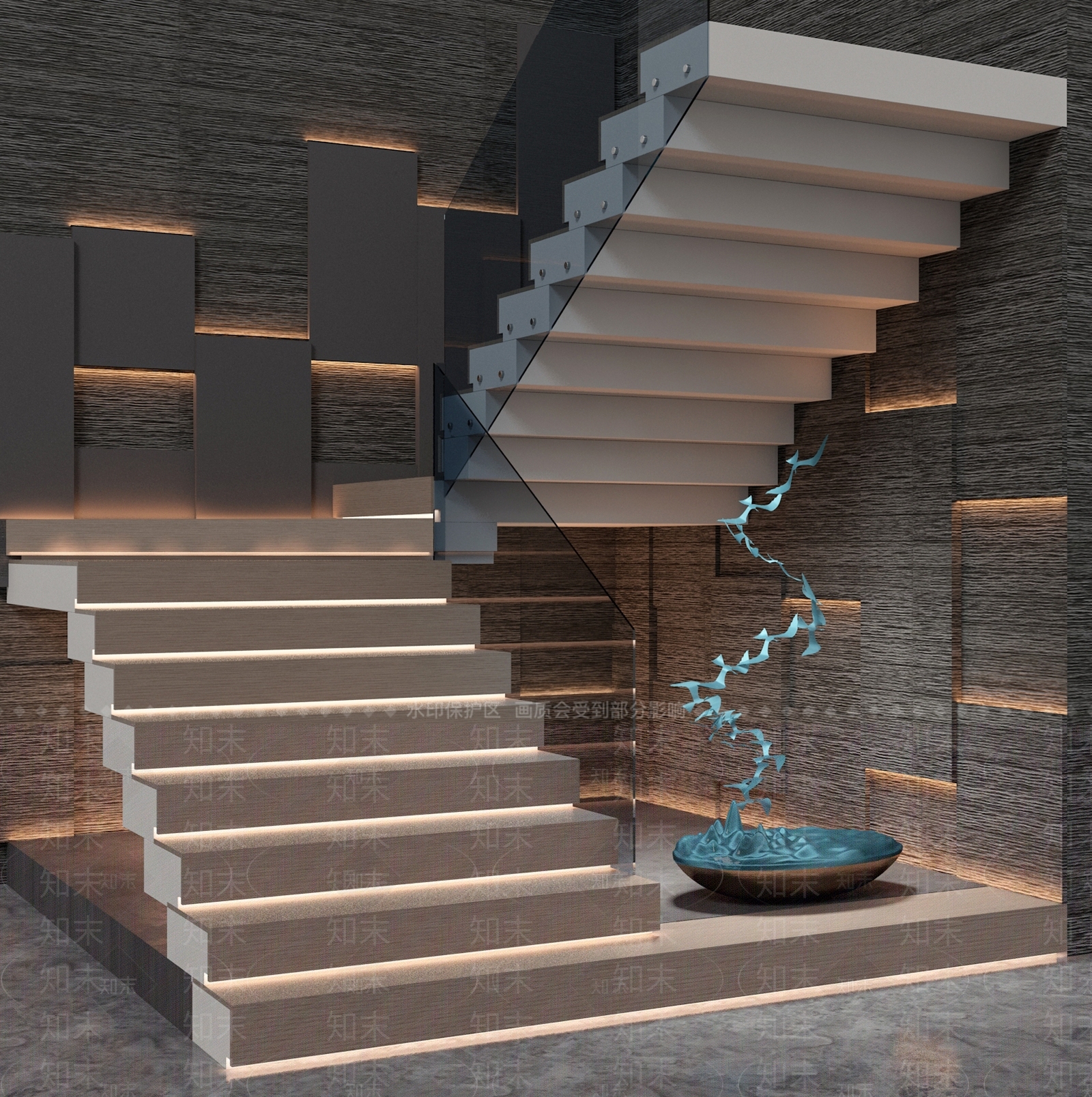 现代楼梯室内造景雕塑摆件SU模型下载【ID:1162446014】
