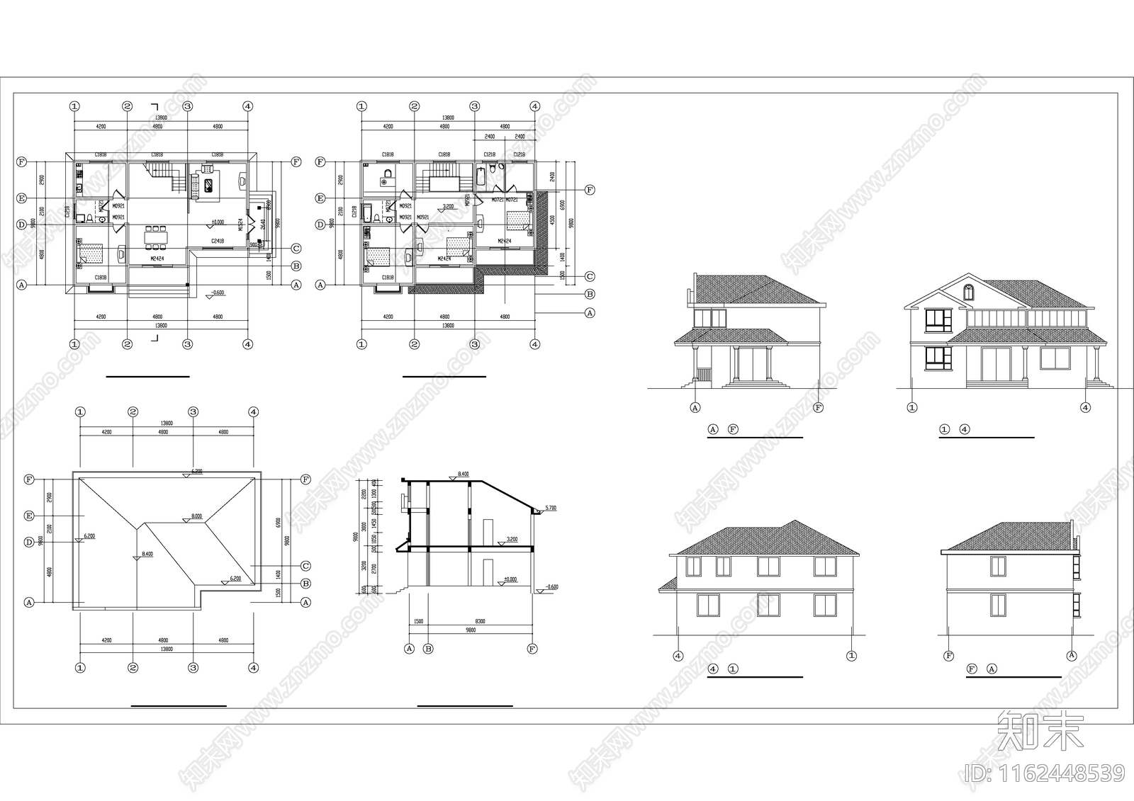 某乡村别墅全套建筑设计cacad施工图下载【ID:1162448539】