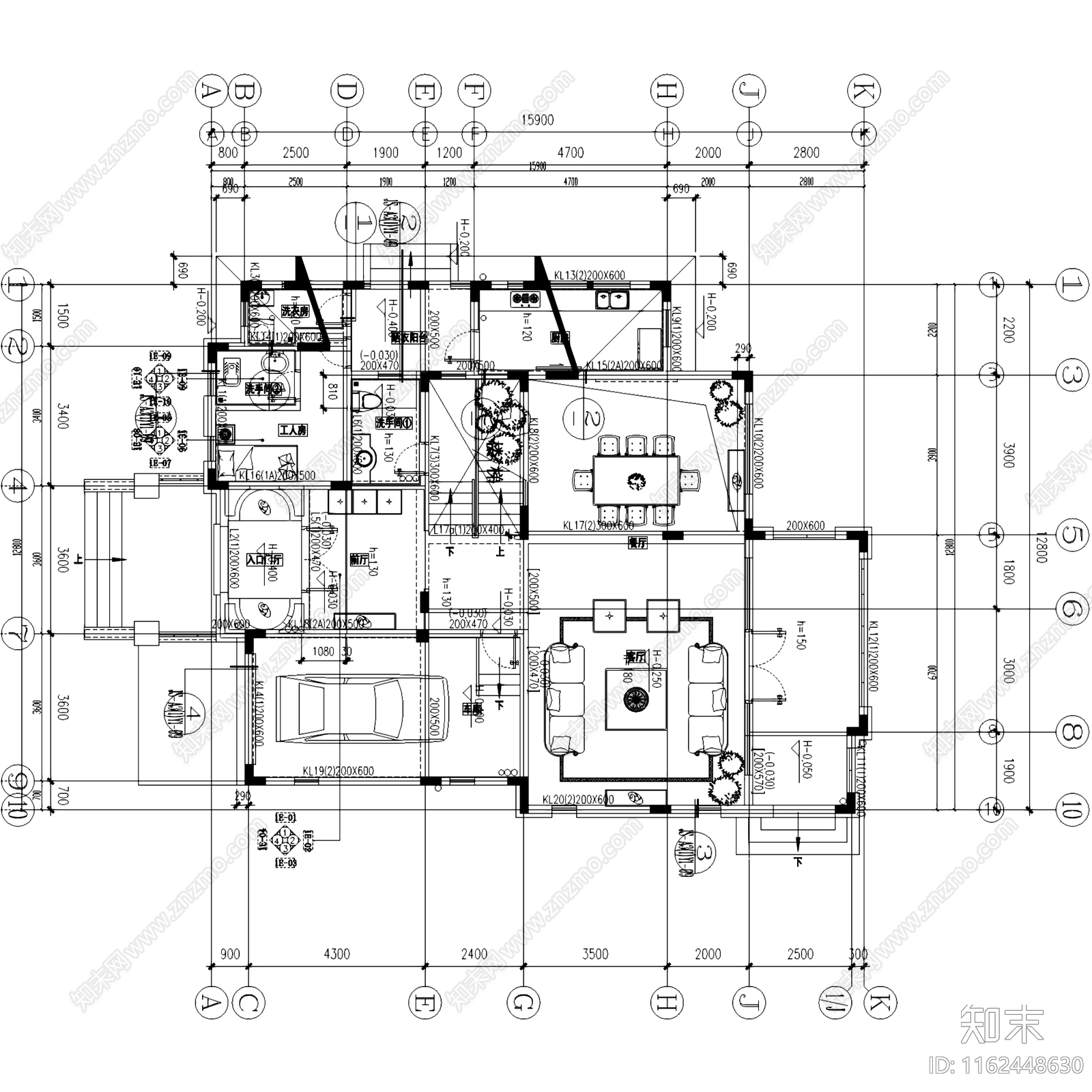 意式三层别墅室内家装cad施工图下载【ID:1162448630】