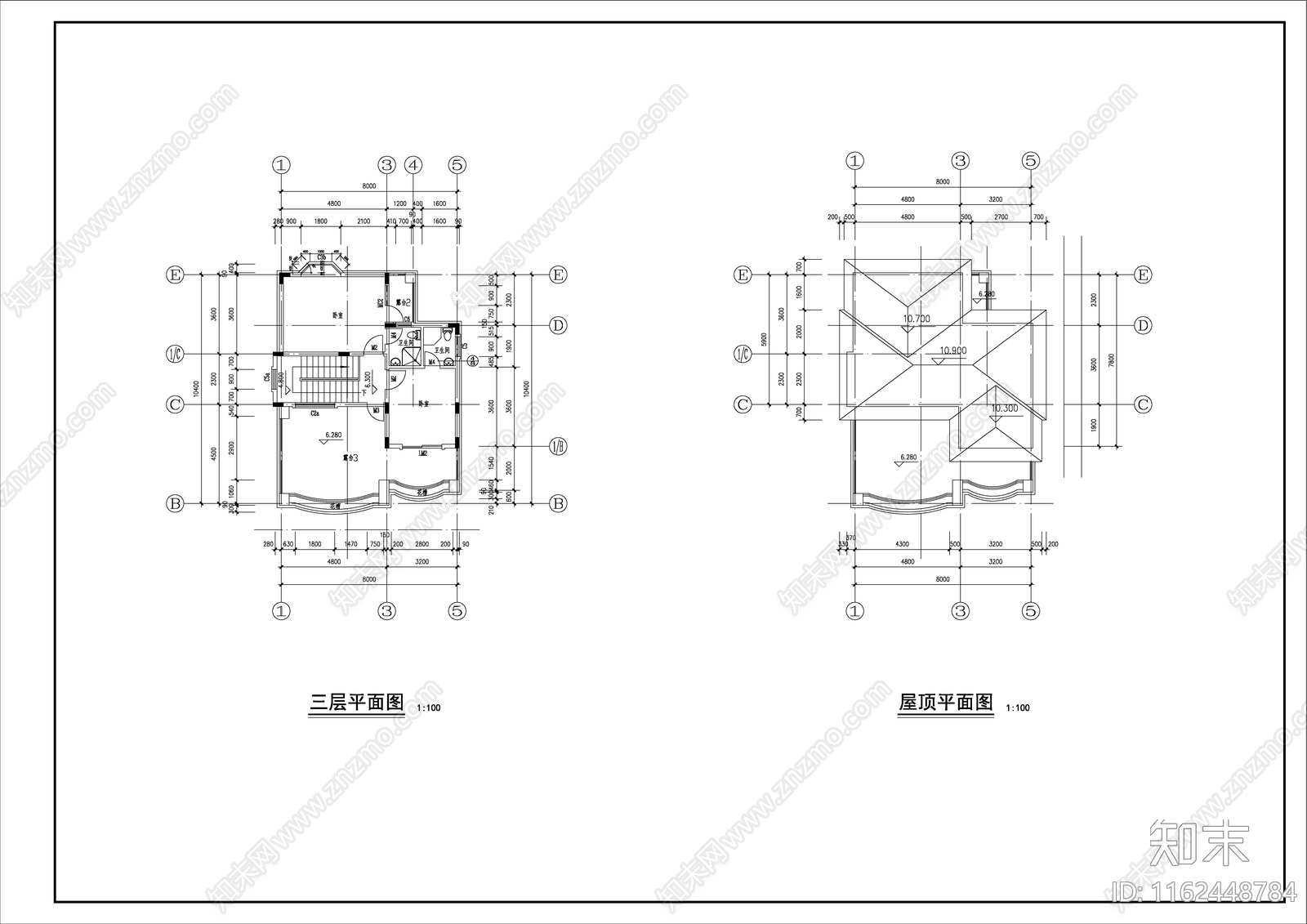 某三层别墅经典建筑设cad施工图下载【ID:1162448784】