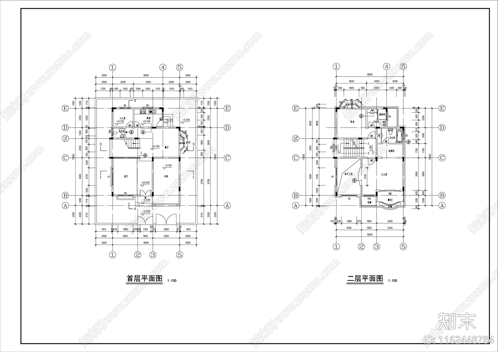 某三层别墅经典建筑设cad施工图下载【ID:1162448784】