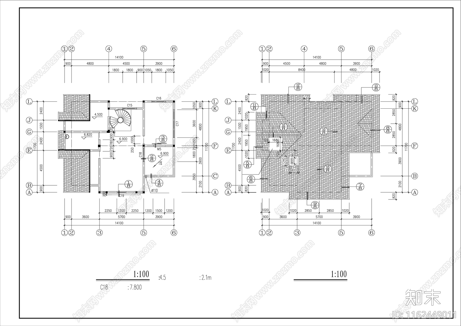 某地区二层中西独院别墅建筑设计图cad施工图下载【ID:1162449011】