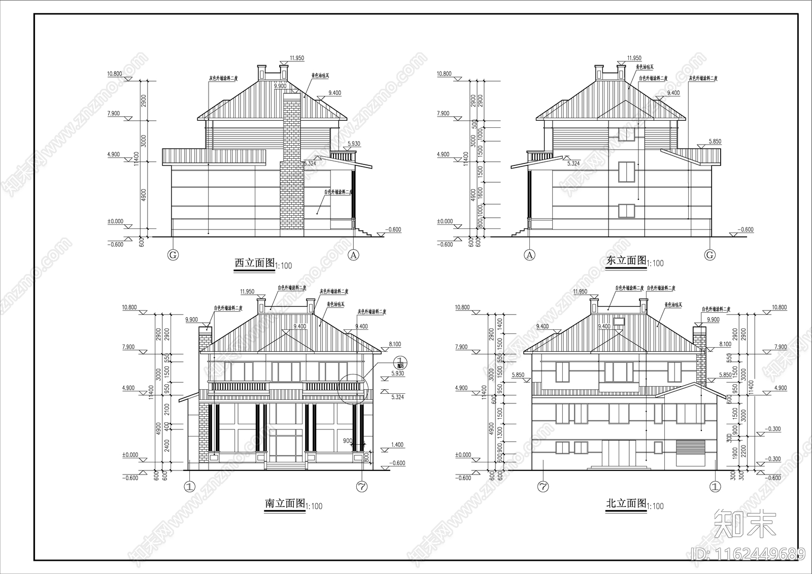 多层别墅全套建筑设计ca施工图下载【ID:1162449689】