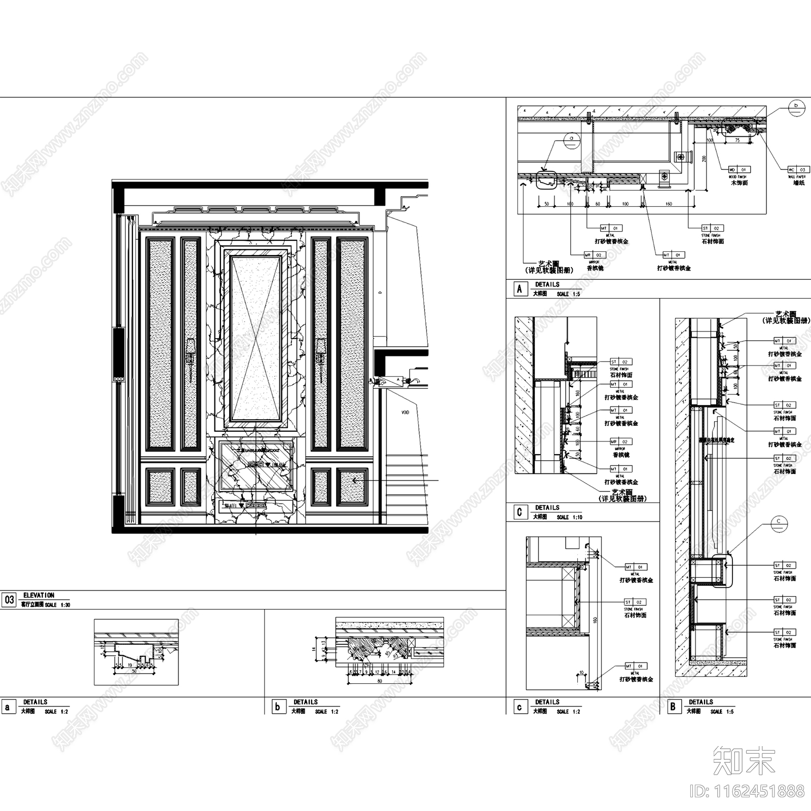 法式轻奢成都中洲中央公园三层别墅室内家装cad施工图下载【ID:1162451888】