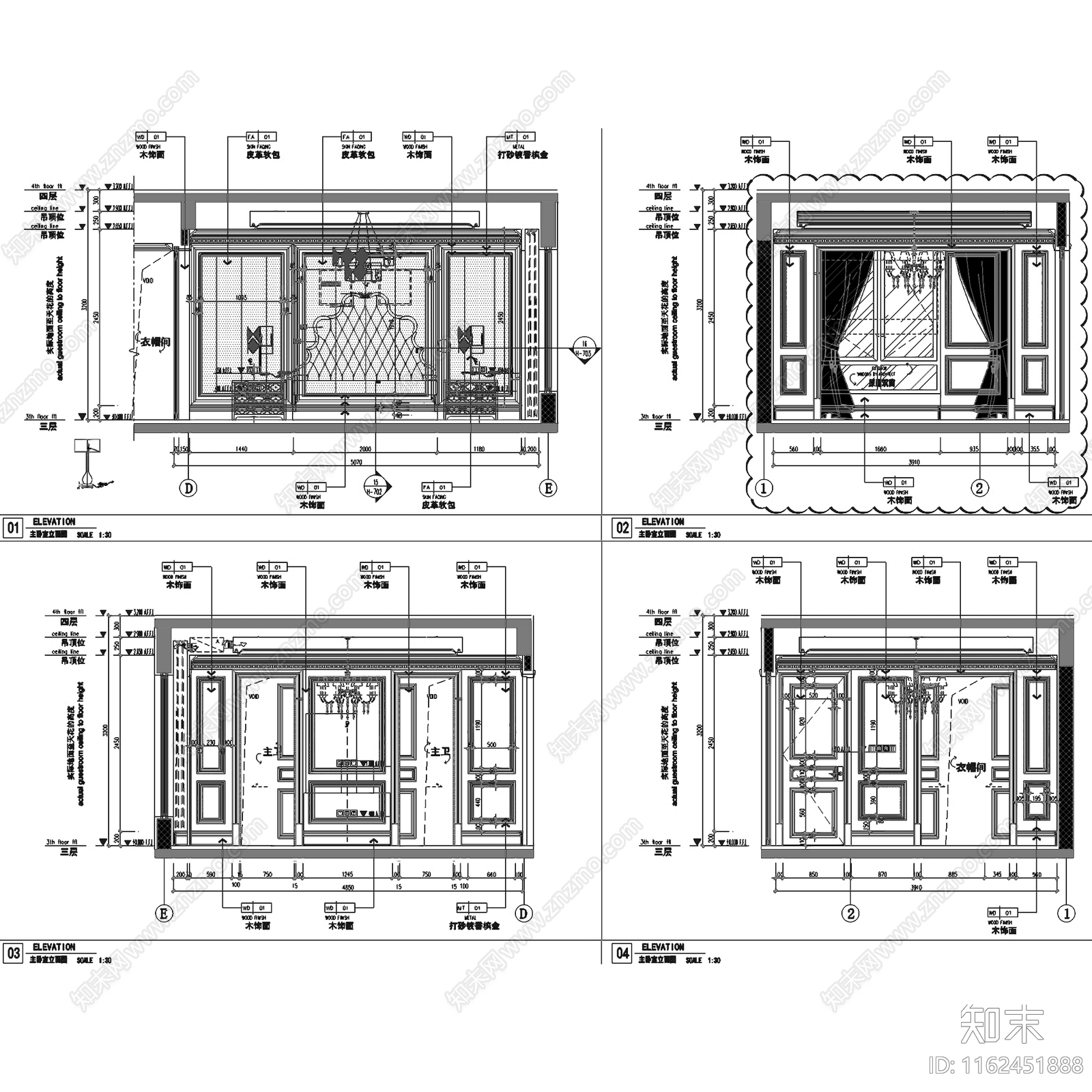 法式轻奢成都中洲中央公园三层别墅室内家装cad施工图下载【ID:1162451888】