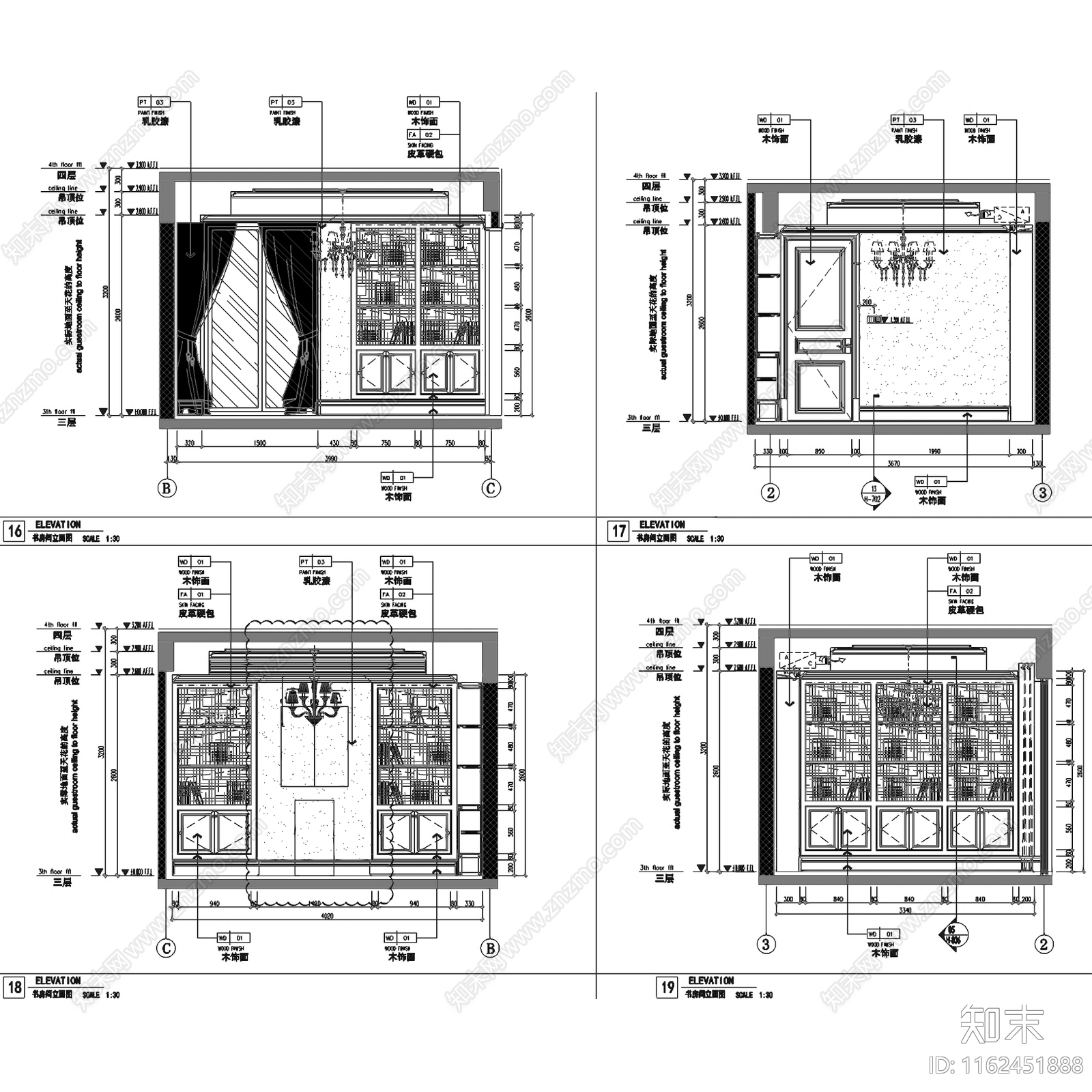 法式轻奢成都中洲中央公园三层别墅室内家装cad施工图下载【ID:1162451888】