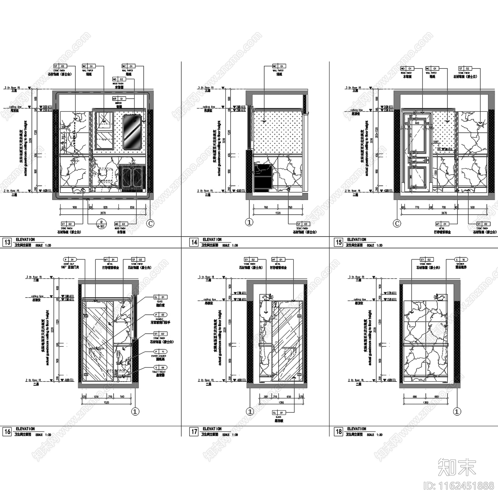 法式轻奢成都中洲中央公园三层别墅室内家装cad施工图下载【ID:1162451888】