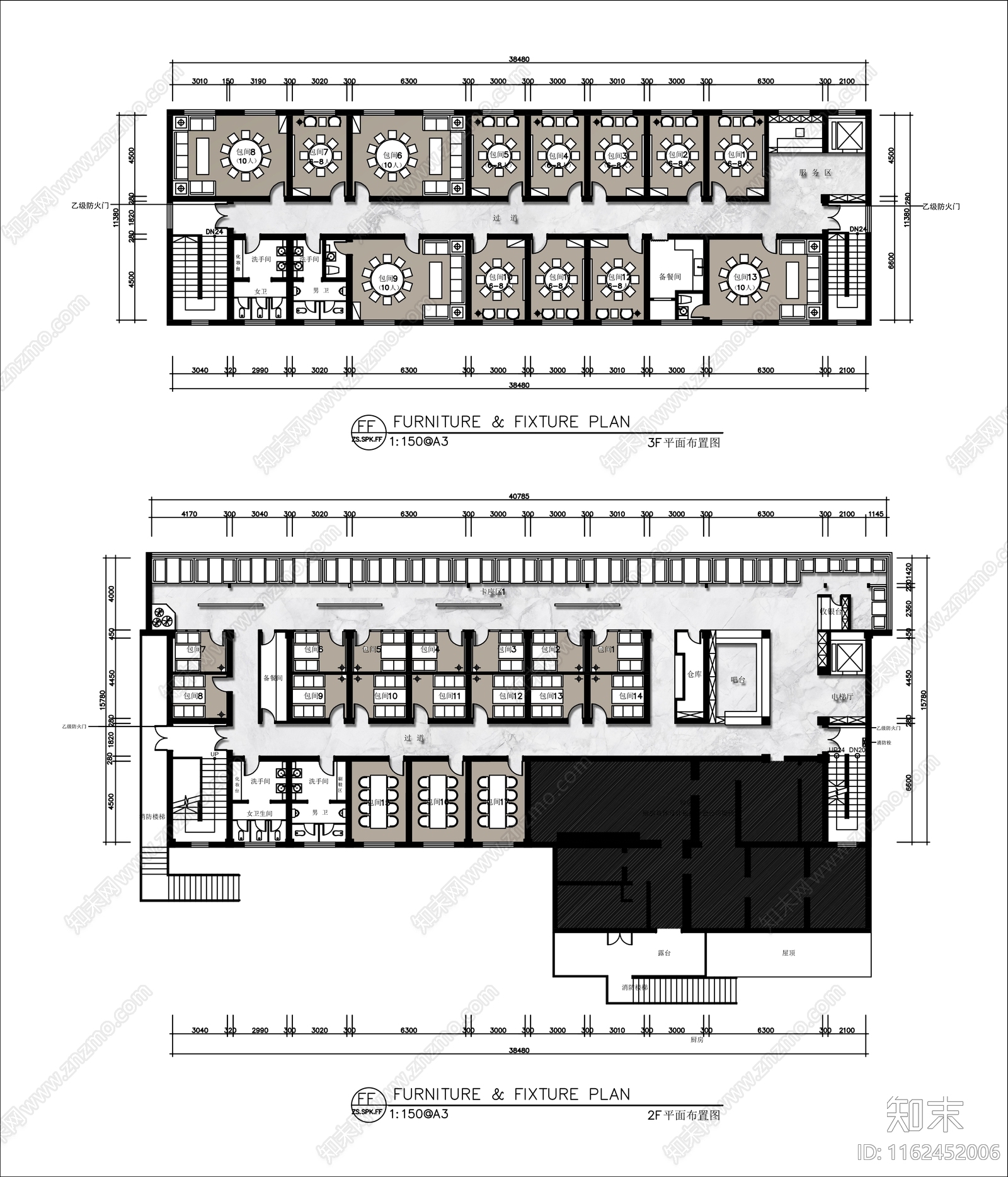 900㎡高档西餐厅全cad施工图下载【ID:1162452006】