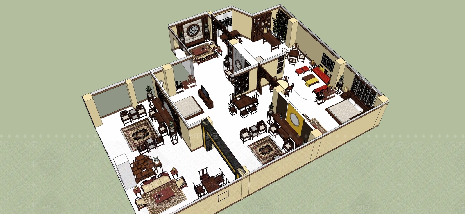 中式家具展厅空间SU模型下载【ID:1162453567】