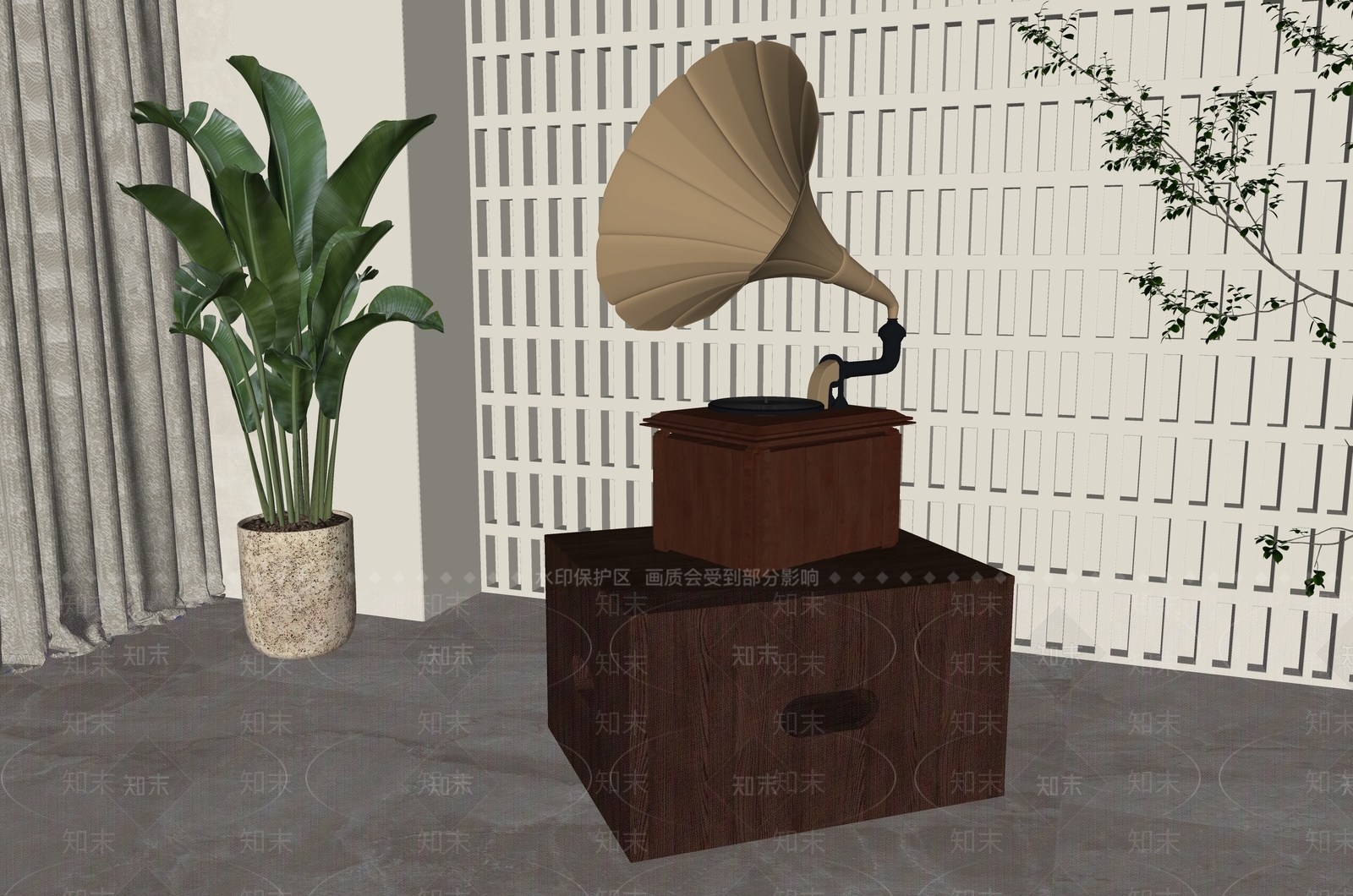 复古留声机SU模型下载【ID:1162454246】