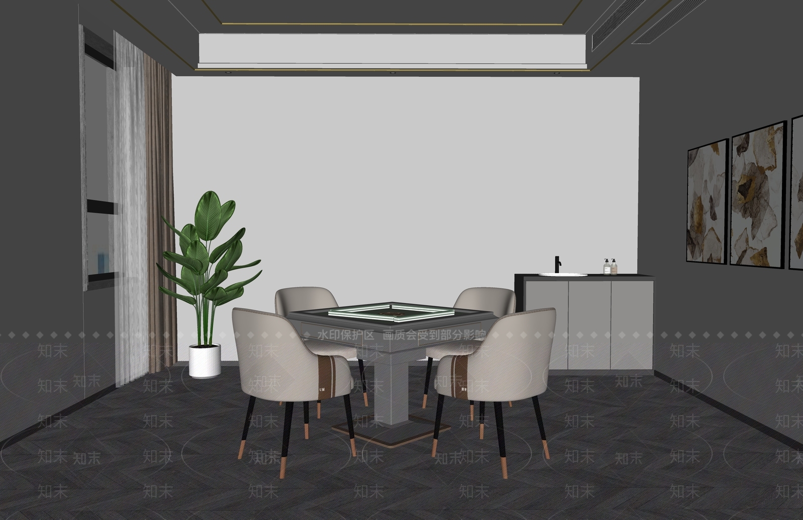 现代棋牌室SU模型下载【ID:1162461182】