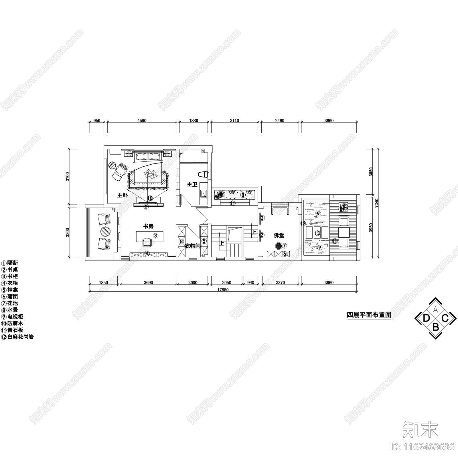 中式新中式四层别墅室内家装cad施工图下载【ID:1162463636】