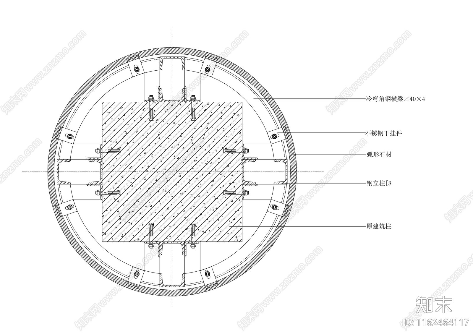 石材包柱节点图cad施工图下载【ID:1162464117】